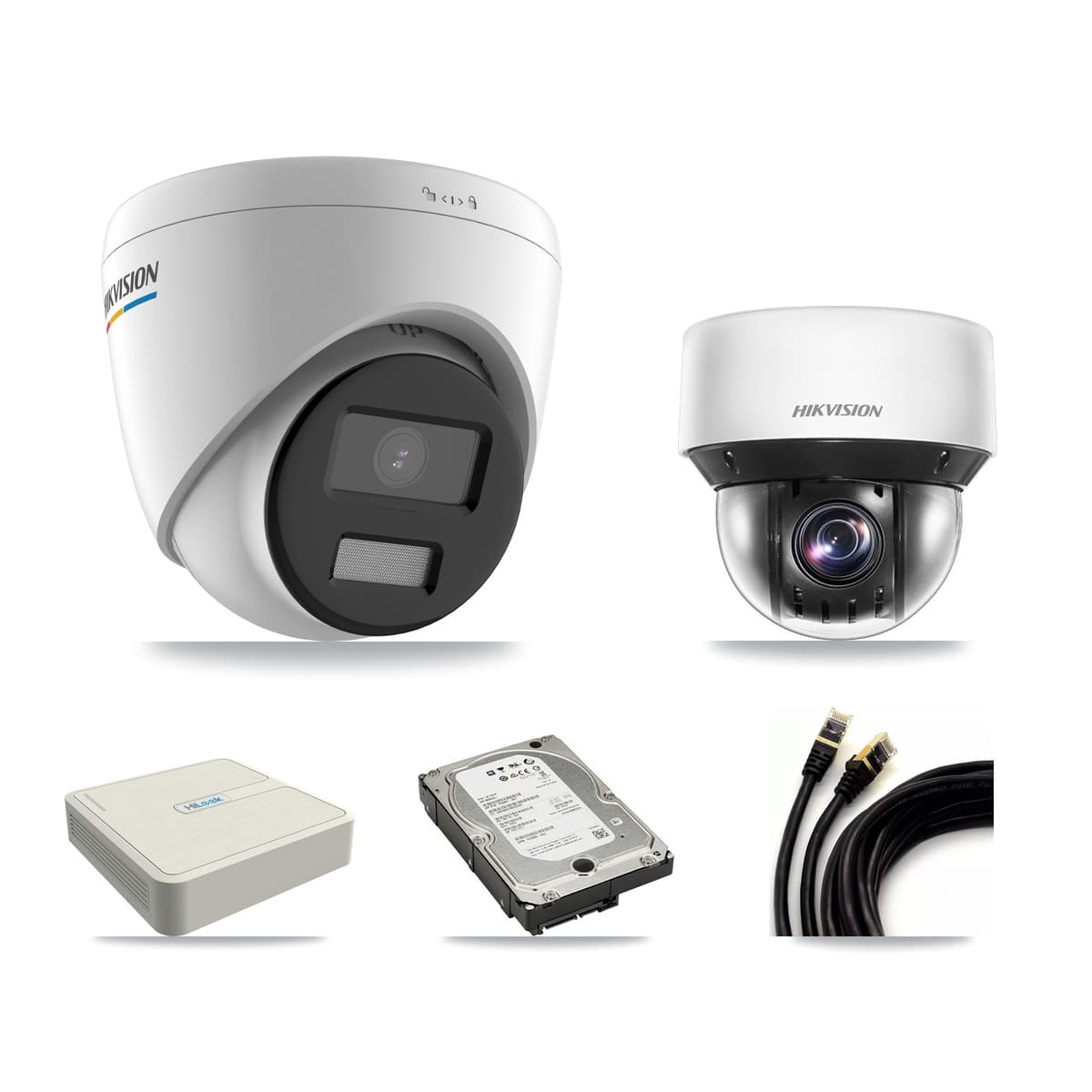 Hikvision & HiLook 8-Channel 2MP – 4MP CCTV Kit — 5 DS-2CD1327G2 2MP Turret + 1 DS-2DE4A425IW 4MP PTZ Cameras + 5TB Recording - Image 1