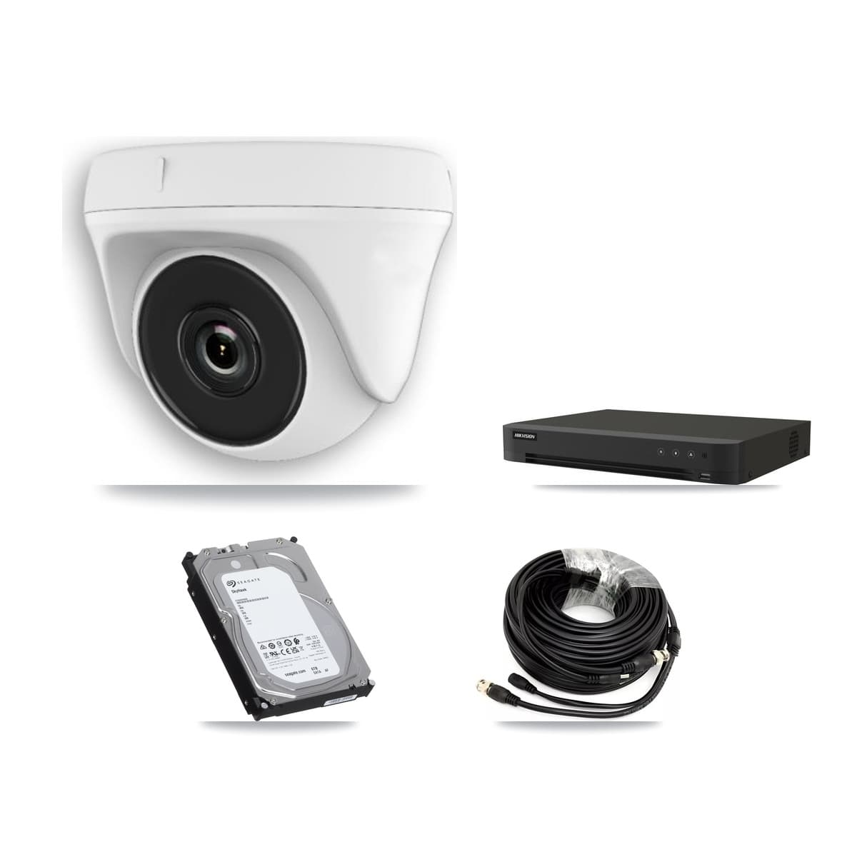 Hikvision 8-Channel 2MP CCTV Kit — 4 White HDT-2MP-N20W-2.8MM Dome Cameras + 6TB Recording (IDS-7208HUHI-M1/XT Recorder)