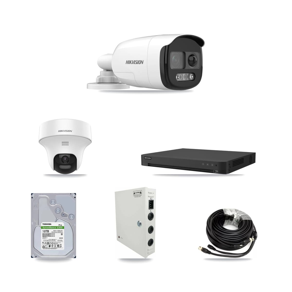 Hikvision 32-Channel 5MP CCTV Kit — 11 DS-2CE12KF3T Bullet + 5 DS-2CE70K0T Turret Cameras + 2× 10TB Recording