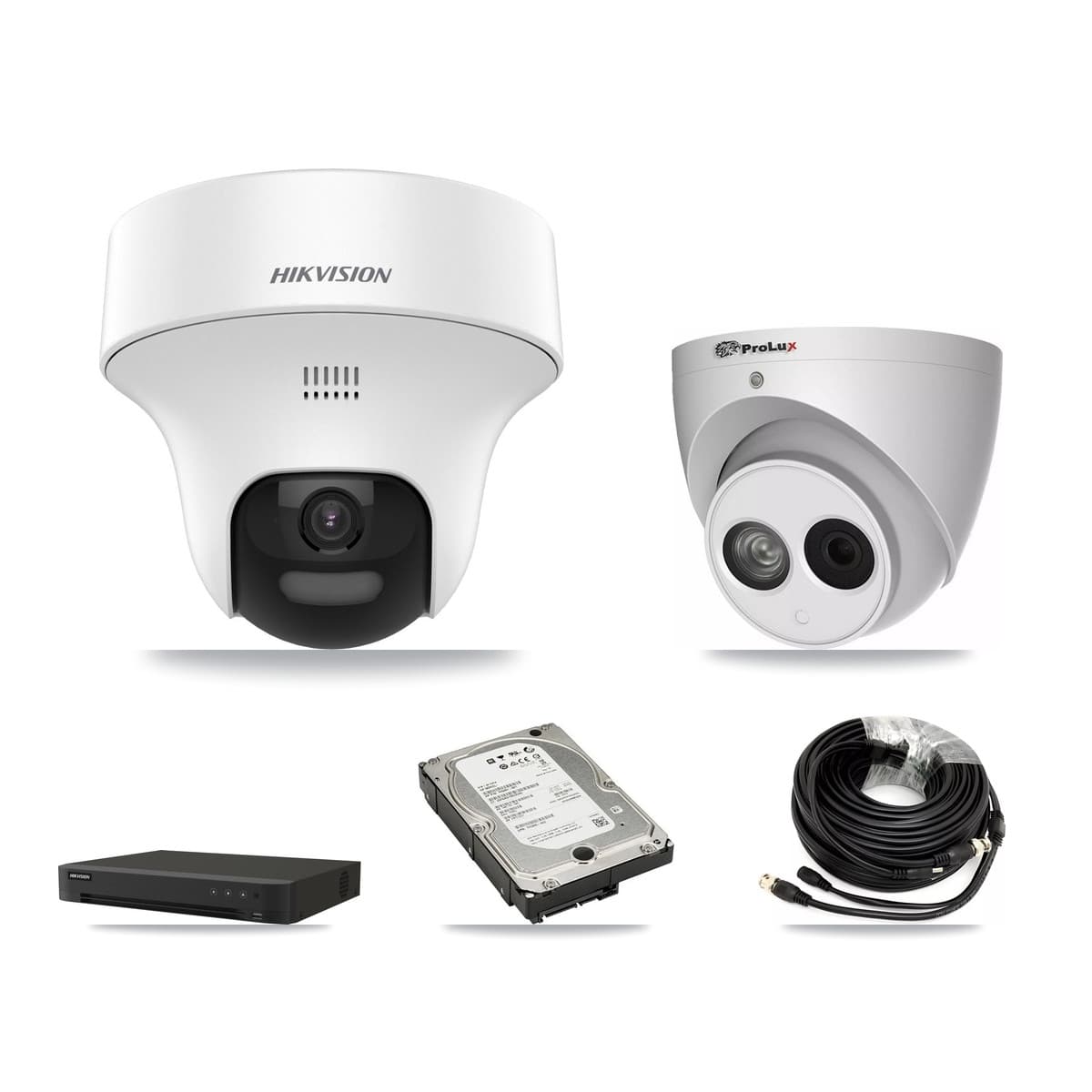 Hikvision & Prolux 16-Channel 4MP – 5MP CCTV Kit — 3 DS-2CE70K0T 5MP + 1 PXC-612C4W-A 4MP Turret Cameras + 5TB Recording (IDS-7216HQHI Recorder)