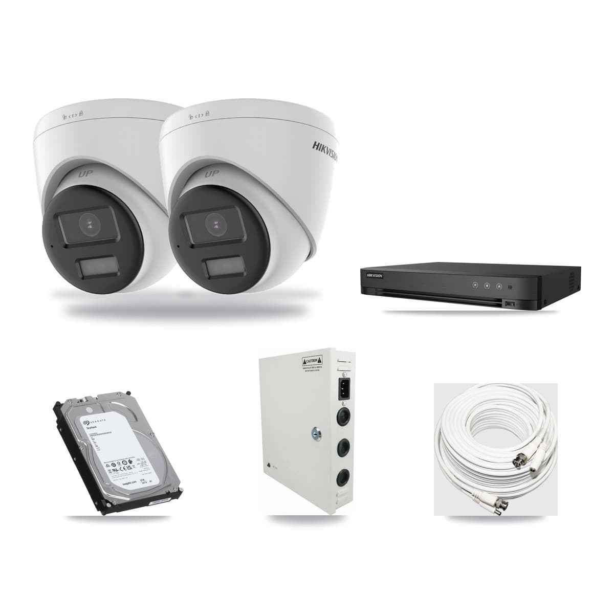 Hikvision 4-Channel 4K CCTV Kit — 2 DS-2CE78U0T Turret Cameras + 6TB Recording (IDS-7204HUHI Recorder) - Image 1