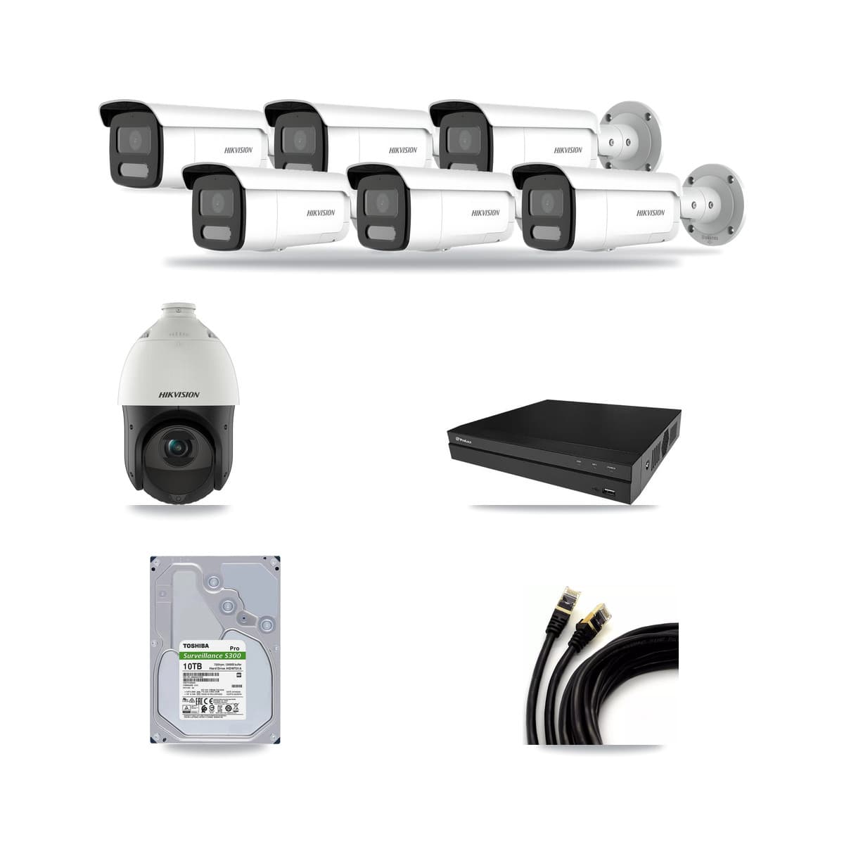 Hikvision & Prolux 8-Channel 4MP CCTV Kit — 6 Bullet + 1 PTZ Cameras + 10TB Recording - Image 1