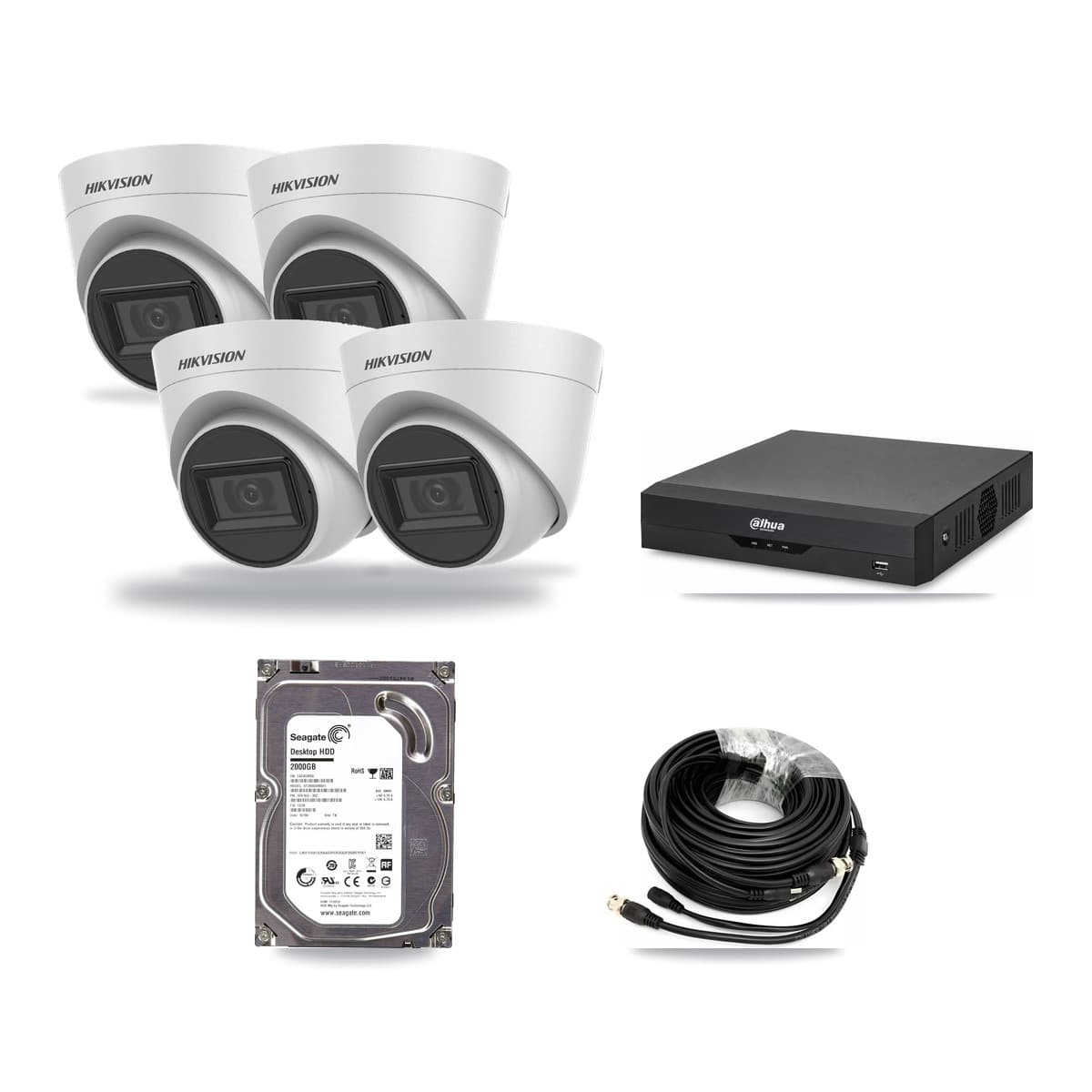 Hikvision & Dahua 4-Channel 5MP CCTV Kit — 4 White Turret Cameras + 2TB Recording - Image 1