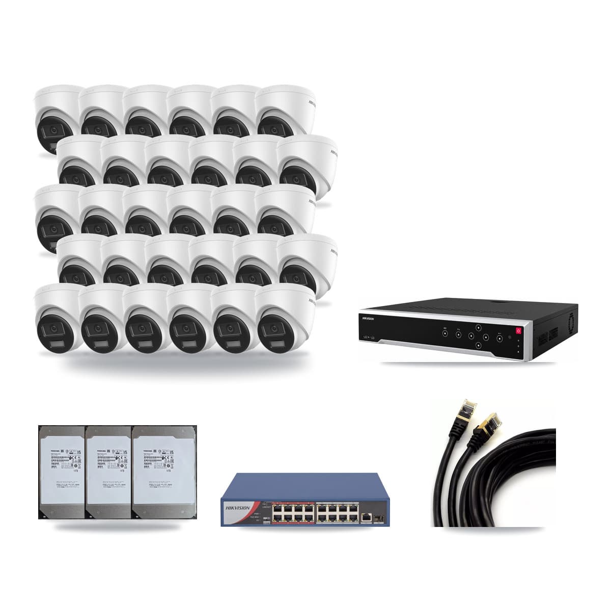Hikvision 32-Channel 4K CCTV Kit — 30 Turret Cameras + 3× 14TB Recording - Image 1