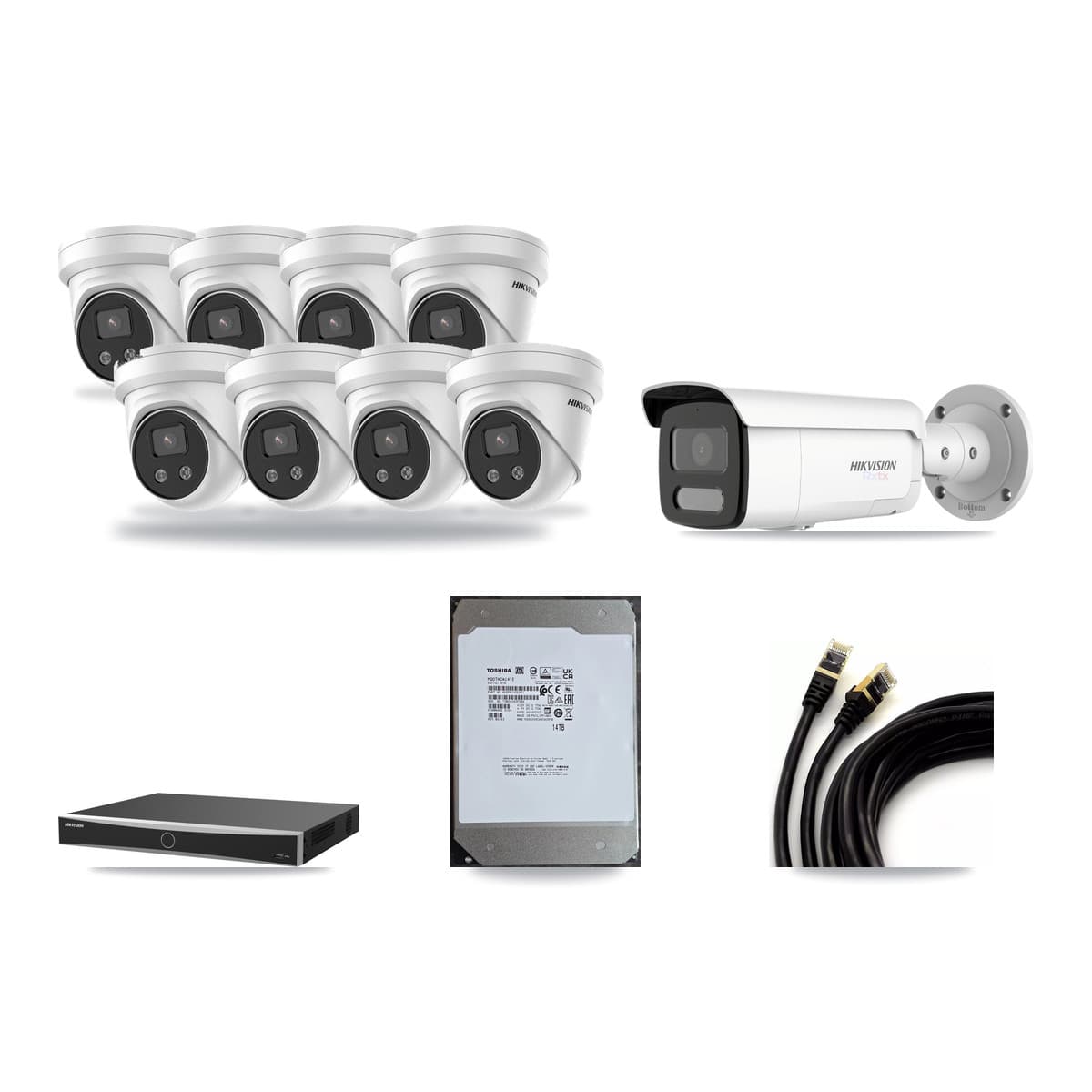 Hikvision 16-Channel 5MP – 4K CCTV Kit — 1 White 4K Bullet + 8 5MP Turret Cameras + 14TB Recording (DS-7616NXI Recorder) - Image 1