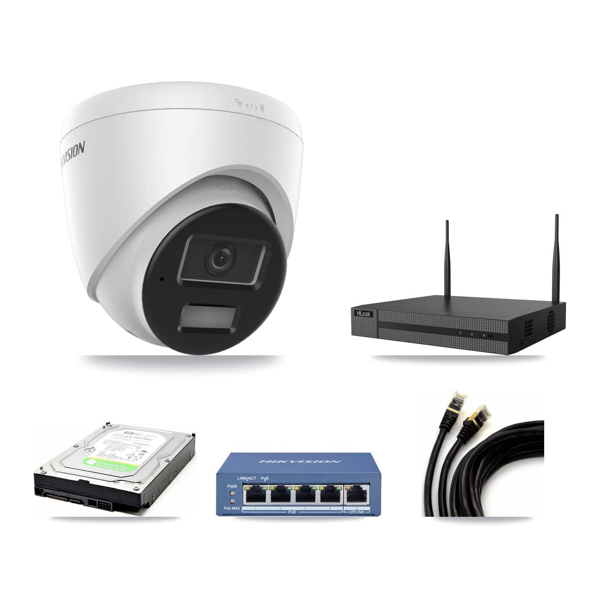 Hikvision & HiLook 4-Channel 4MP CCTV Kit — 1 DS-2CD1343G2 Turret Camera + 1TB Recording