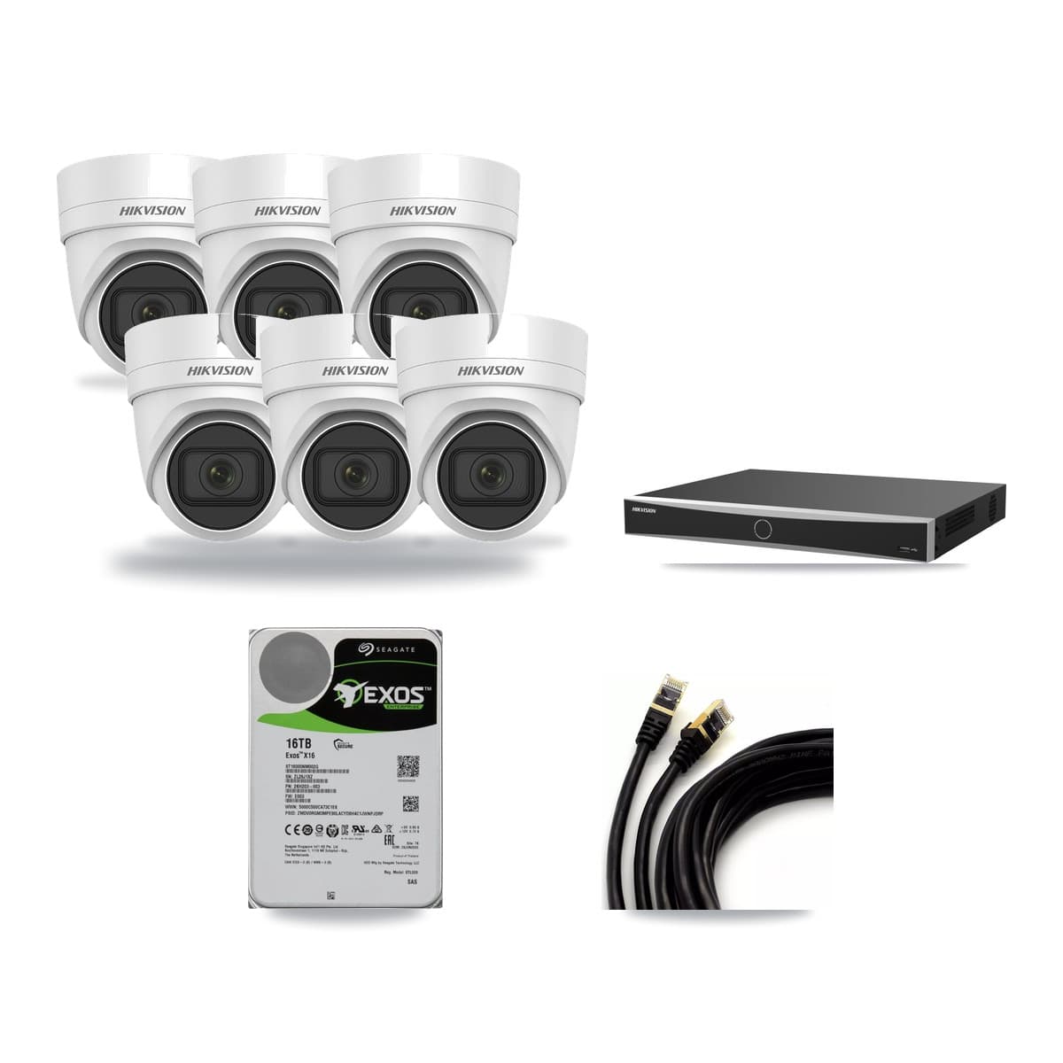 Hikvision 16-Channel 4K CCTV Kit — 6 DS-2CD2H83G0 Turret Cameras + 16TB Recording (DS-7616NXI Recorder) - Image 1