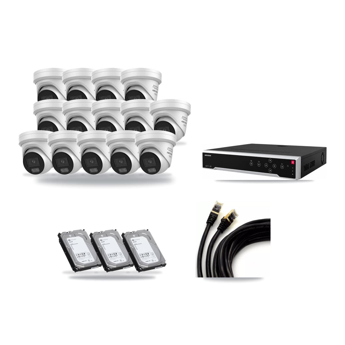 Hikvision 32-Channel 4MP CCTV Kit — 14 DS-2CD2347G3 Turret Cameras + 3× 6TB Recording - Image 1