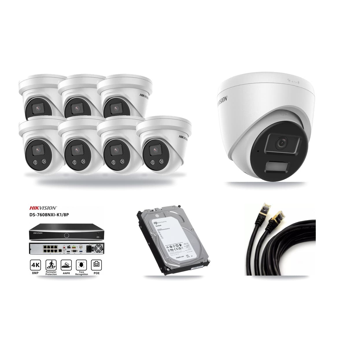 Hikvision 8-Channel 4MP – 5MP CCTV Kit — 1 4MP + 7 5MP Turret Cameras + 6TB Recording - Image 1
