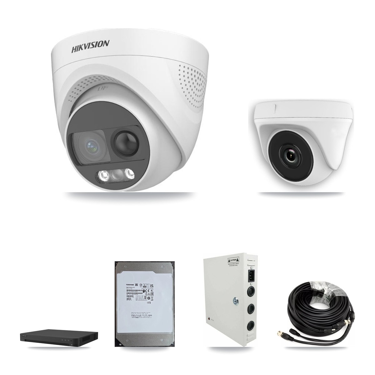 Hikvision 16-Channel 2MP – 5MP CCTV Kit — 11 DS-2CE72KF3T 5MP Turret + 5 White HDT-2MP-N20W 2MP Dome Cameras + 14TB Recording - Image 1