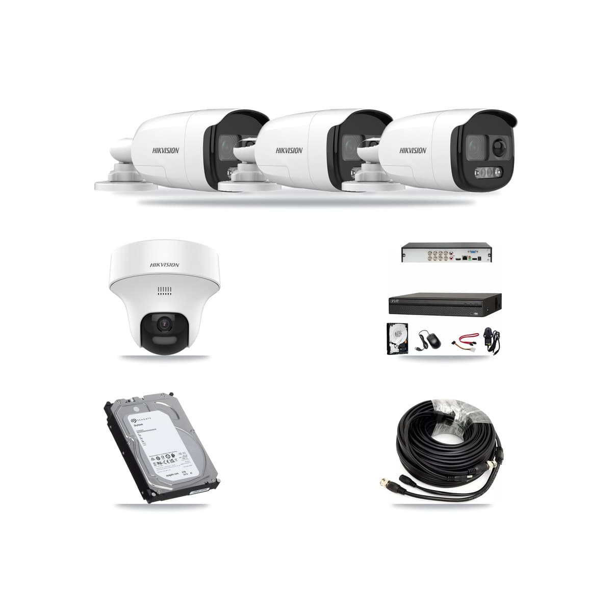 Hikvision & Dahua 8-Channel 5MP CCTV Kit — 3 DS-2CE12KF3T Bullet + 1 DS-2CE70K0T Turret Cameras + 6TB Recording - Image 1