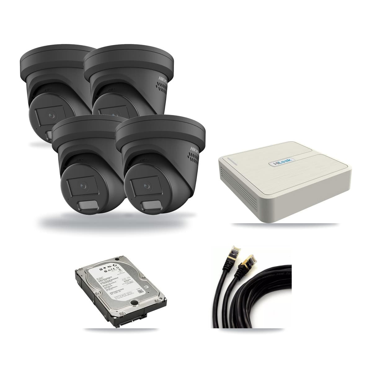 Hikvision & HiLook 8-Channel 4MP CCTV Kit — 4 Black Turret Cameras + 5TB Recording (NVR-108H-D Recorder) - Image 1