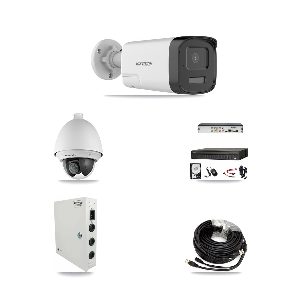 Hikvision & Dahua 8-Channel 2MP – 5MP CCTV Kit — 1 2MP PTZ + 5 5MP Bullet Cameras + 8TB Recording