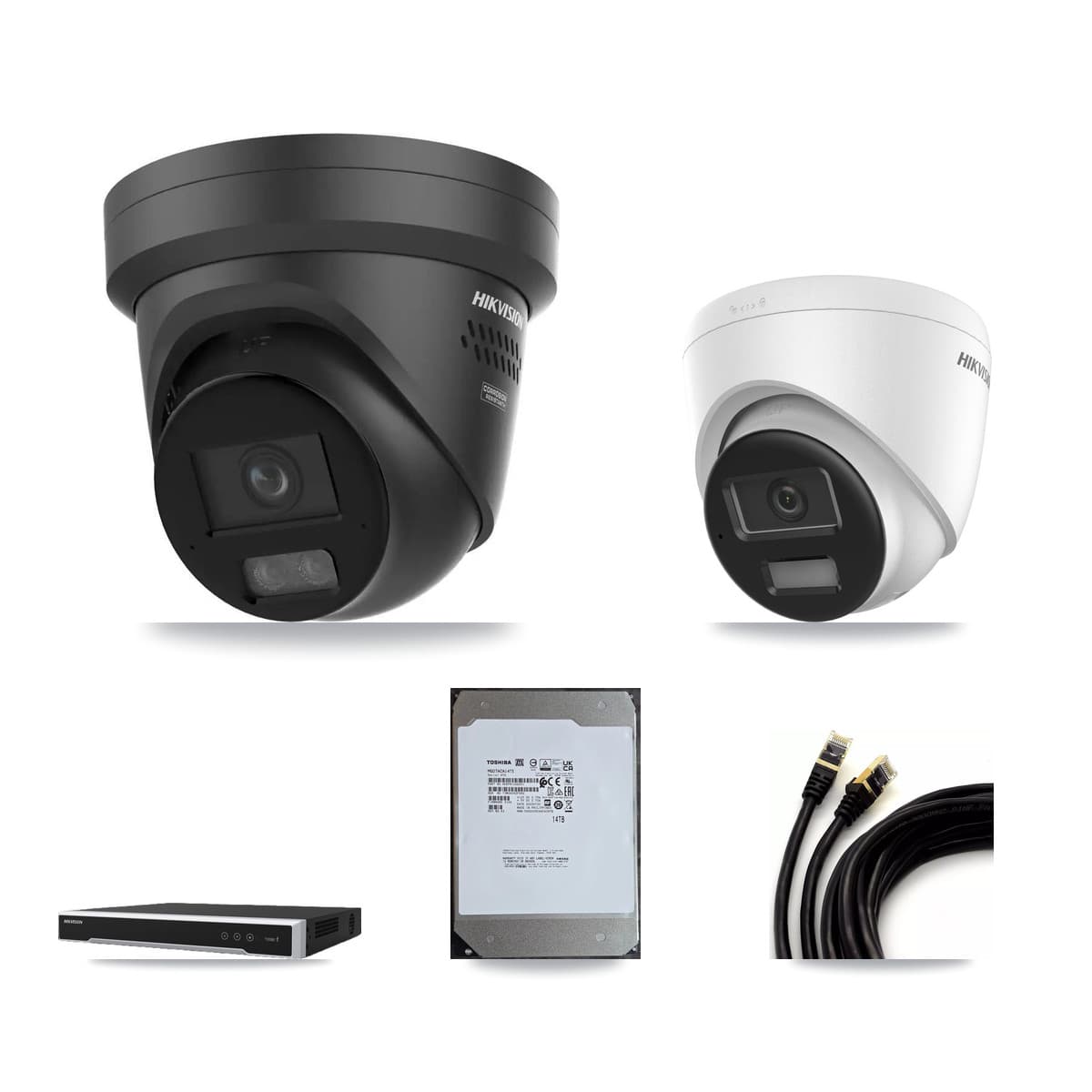 Hikvision 16-Channel 4K CCTV Kit — 5 DS-2CD1383G2 + 11 DS-2CD2387G3 Turret Cameras + 2× 14TB Recording