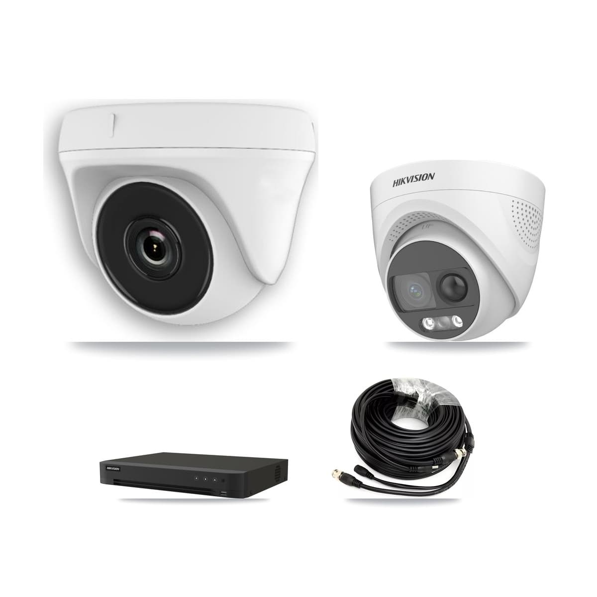 Hikvision 16-Channel 2MP – 5MP CCTV Kit — 1 DS-2CE72KF3T 5MP Turret + 3 White HDT-2MP-N20W 2MP Dome Cameras + 3TB Recording (IDS-7216HQHI Recorder)