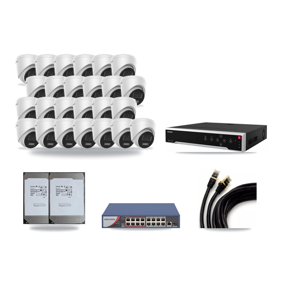 Hikvision 32-Channel 4MP CCTV Kit — 25 Turret Cameras + 2× 14TB Recording - Image 1