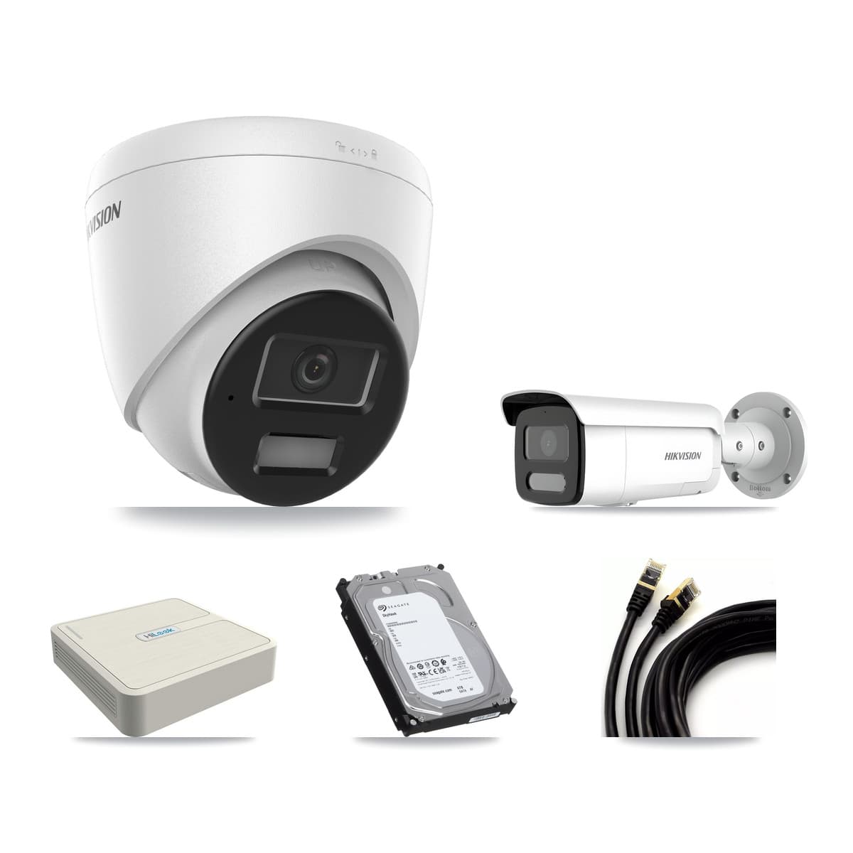 Hikvision & HiLook 8-Channel 4MP CCTV Kit — 2 Turret + 2 Bullet Cameras + 6TB Recording