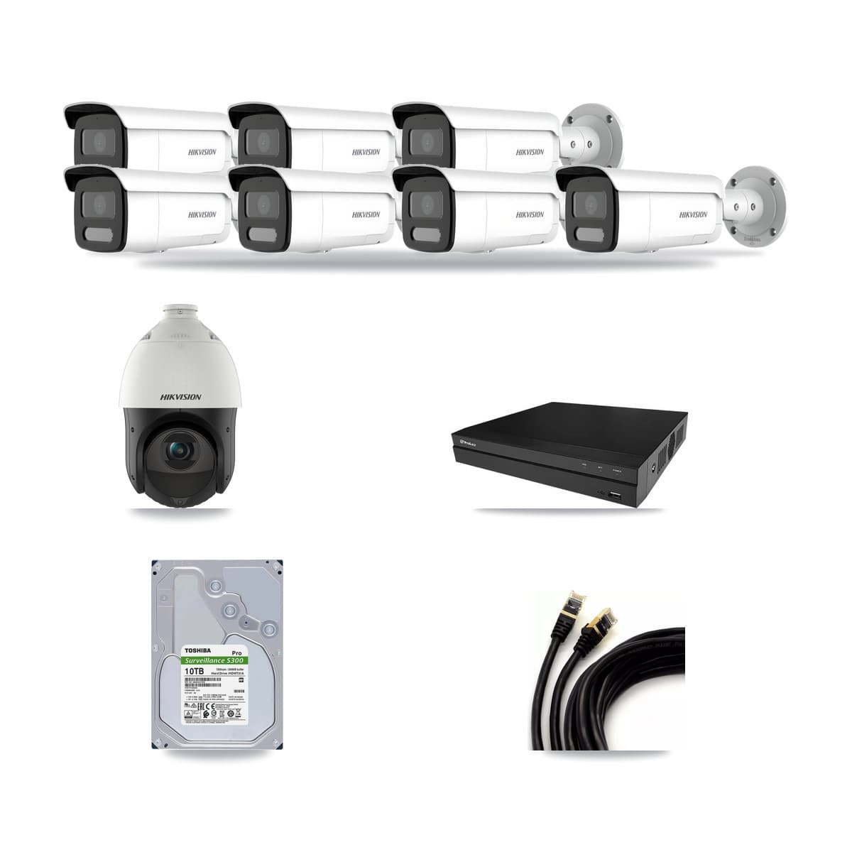 Hikvision & Prolux 8-Channel 4MP CCTV Kit — 7 Bullet + 1 PTZ Cameras + 10TB Recording - Image 1