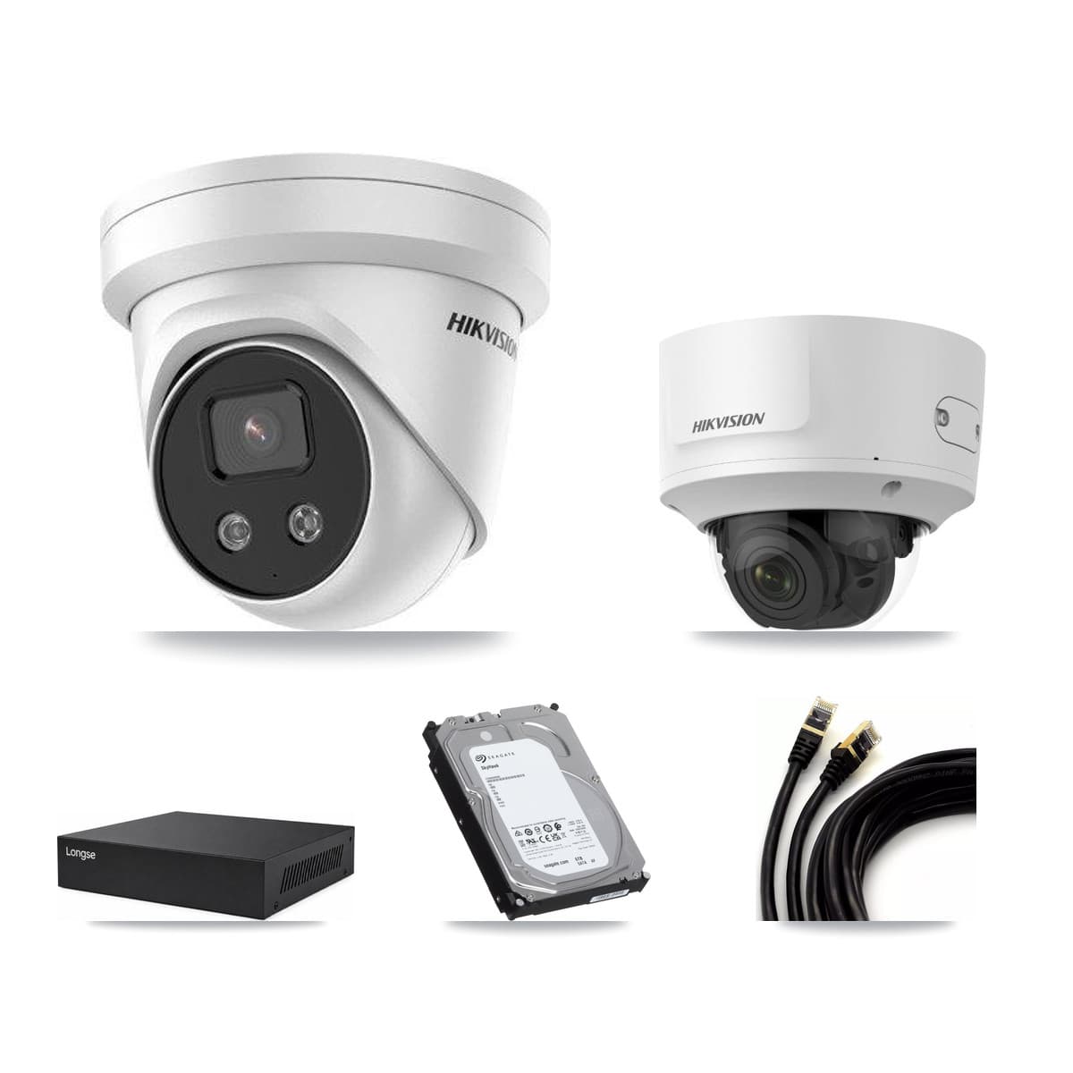 Hikvision & Longse 8-Channel 2MP – 5MP CCTV Kit — 2 2MP Dome + 4 5MP Turret Cameras + 6TB Recording