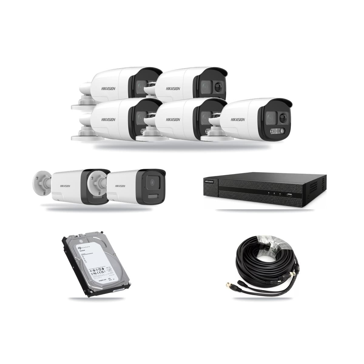 Hikvision 8-Channel 5MP CCTV Kit — 5 DS-2CE12KF3T + 2 DS-2CE17K0T Bullet Cameras + 6TB Recording - Image 1