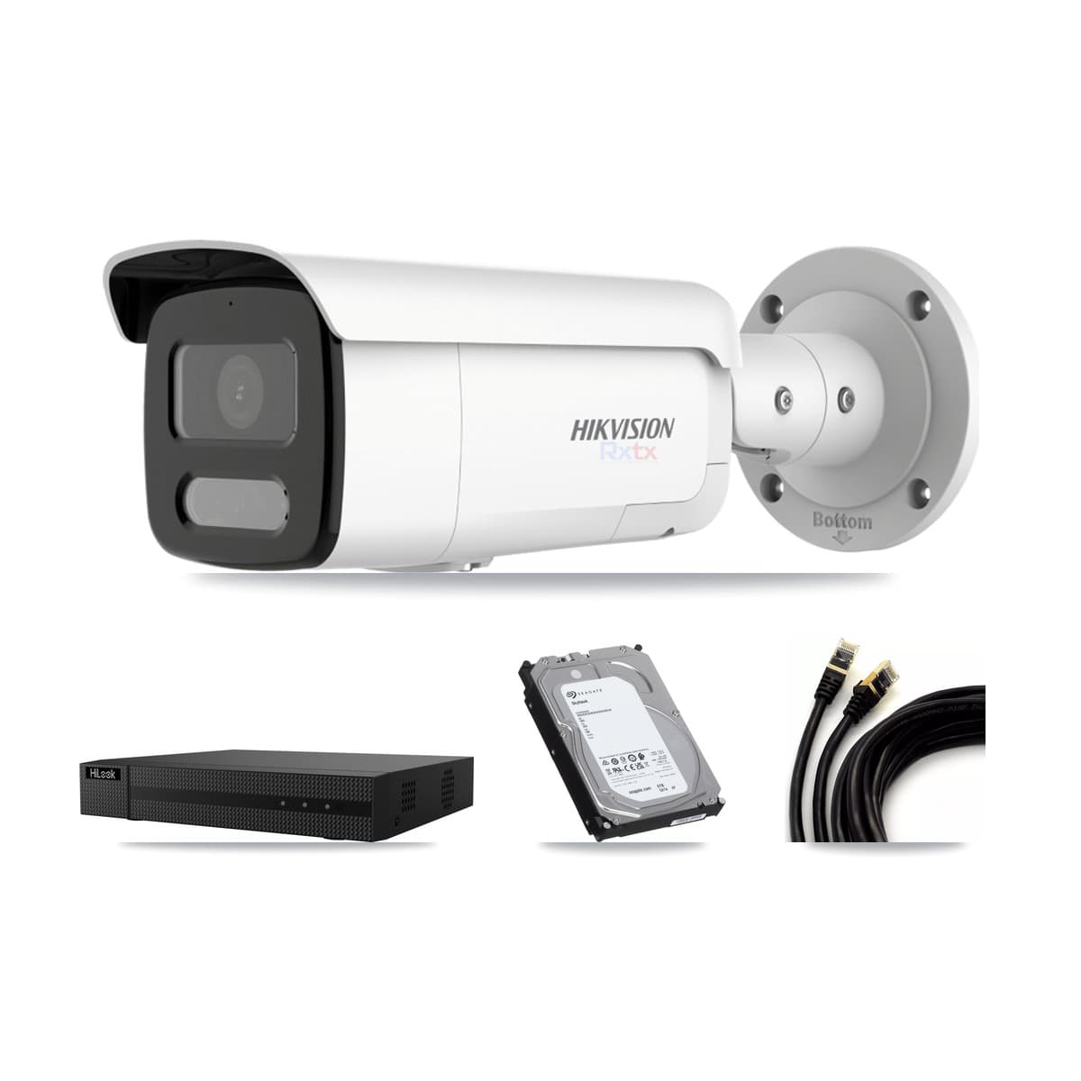 Hikvision & HiLook 8-Channel 4K CCTV Kit — 4 White Bullet Cameras + 6TB Recording
