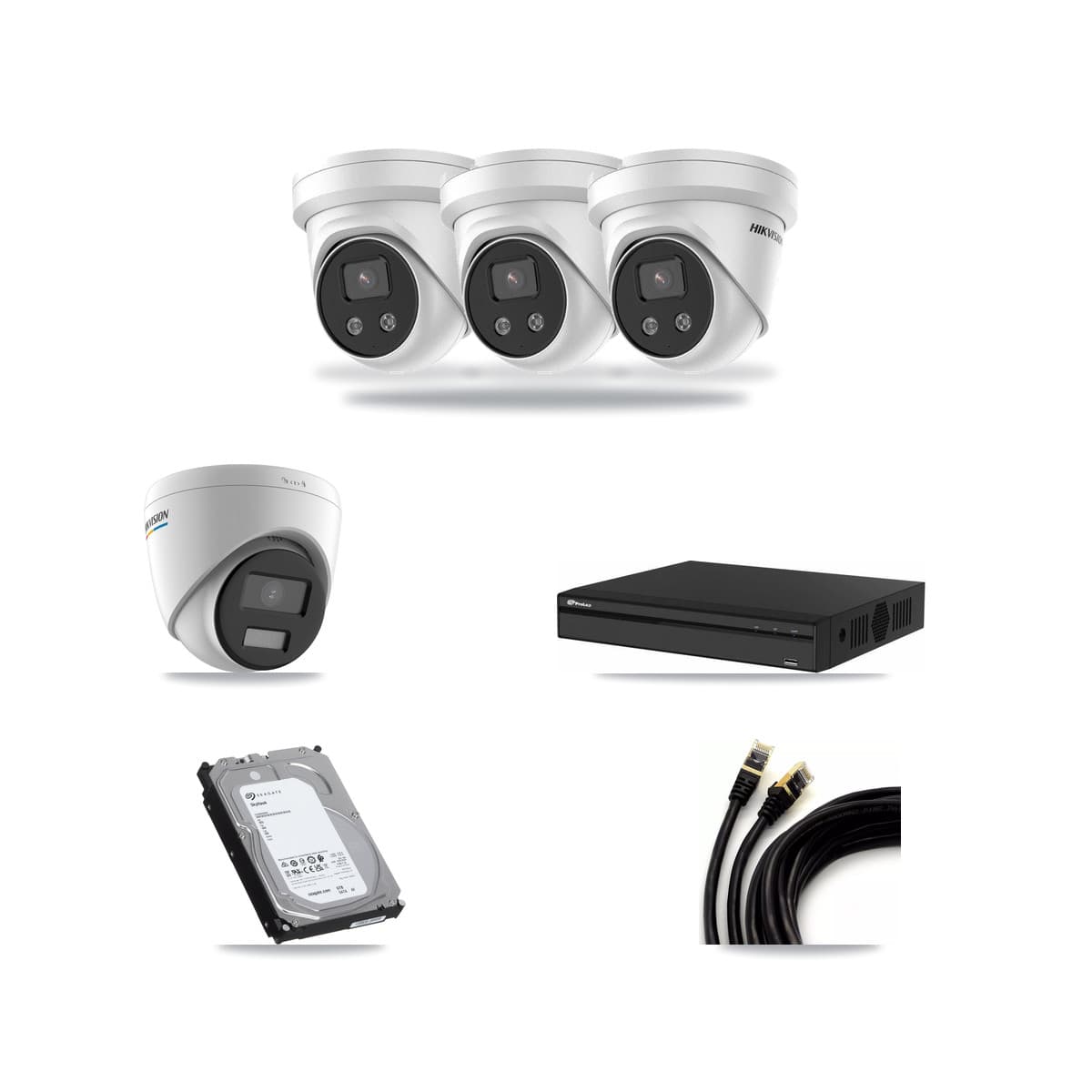 Hikvision & Prolux 4-Channel 2MP – 5MP CCTV Kit — 1 2MP + 3 5MP Turret Cameras + 6TB Recording - Image 1