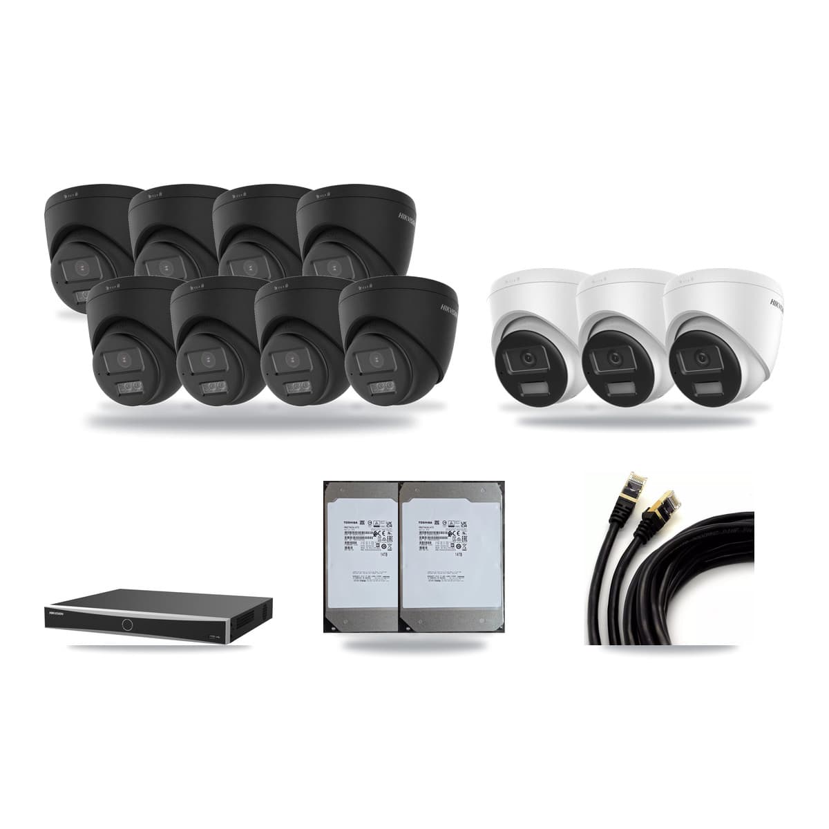 Hikvision 16-Channel 4K CCTV Kit — 3 DS-2CD1383G2 + 8 Black DS-2CD1383G2 Turret Cameras + 2× 14TB Recording - Image 1