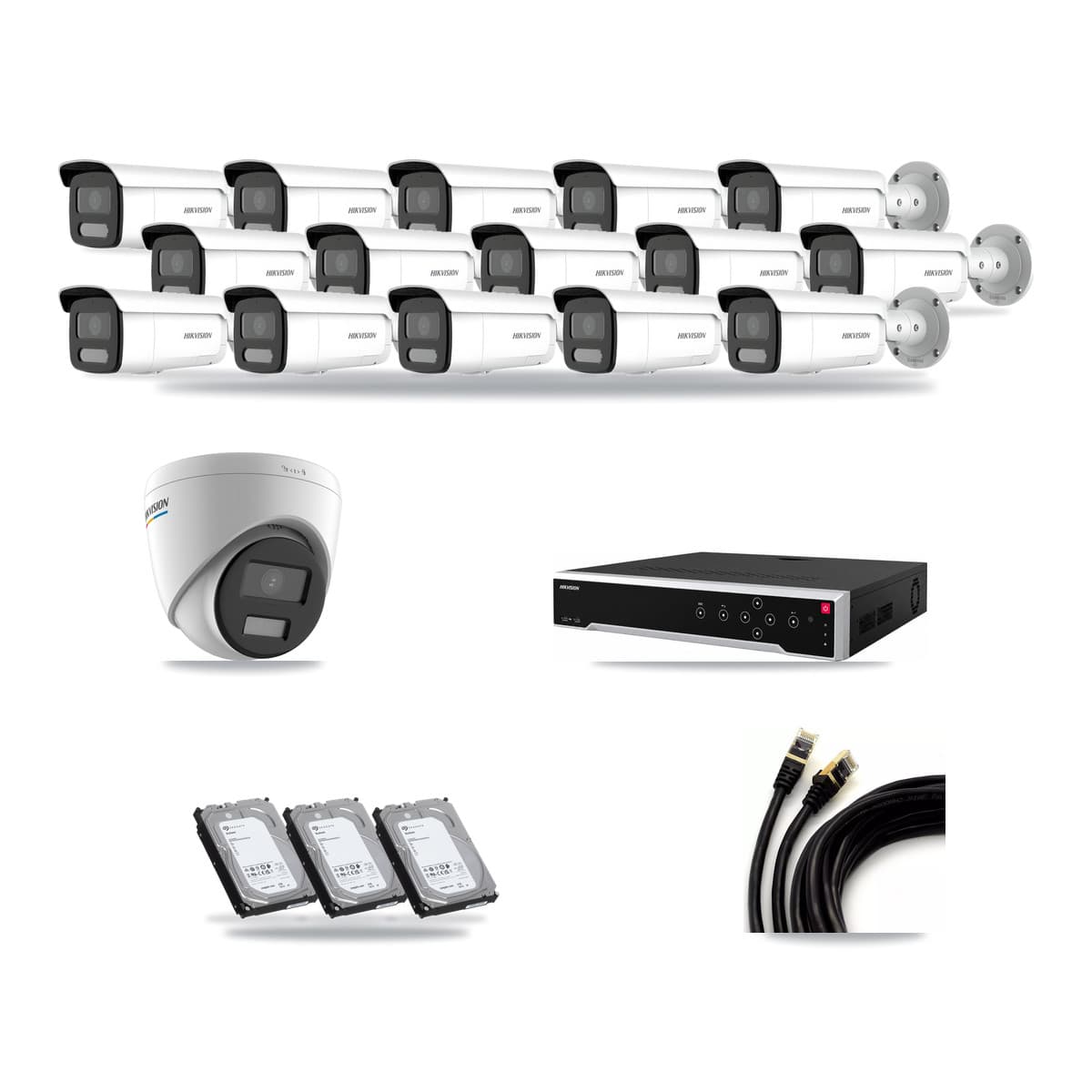 Hikvision 32-Channel 2MP – 4MP CCTV Kit — 1 2MP Turret + 15 4MP Bullet Cameras + 3× 6TB Recording - Image 1