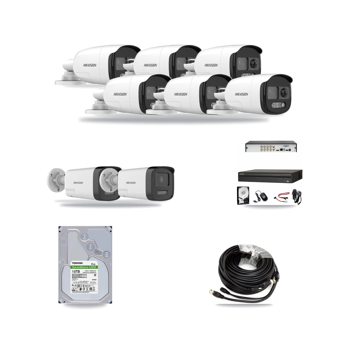 Hikvision & Dahua 8-Channel 5MP CCTV Kit — 6 DS-2CE12KF3T + 2 DS-2CE17K0T Bullet Cameras + 10TB Recording - Image 1