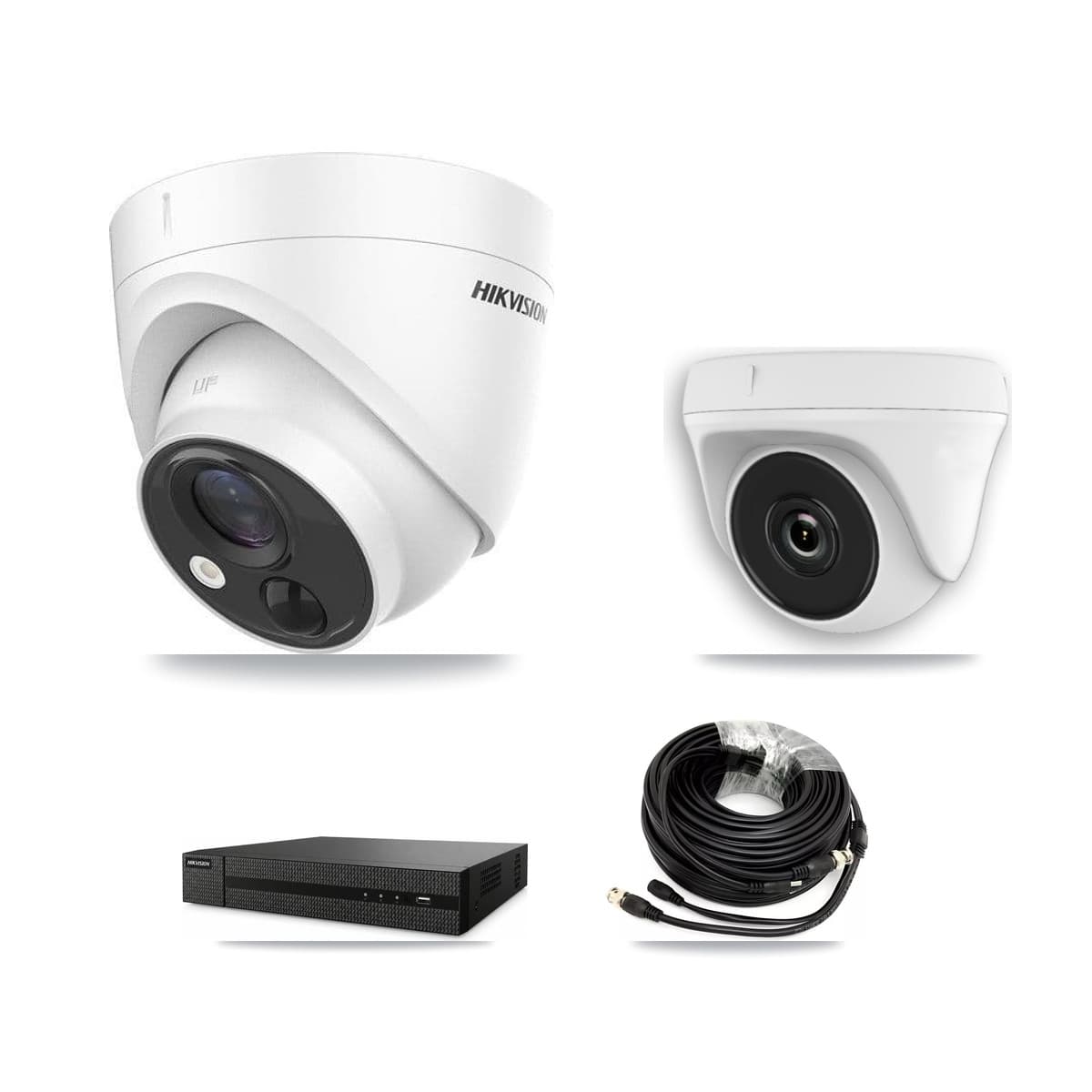 Hikvision 8-Channel 2MP – 5MP CCTV Kit — 2 DS-2CE71H0T 5MP Turret + 1 White HDT-2MP-N20W 2MP Dome Cameras + 3TB Recording (DVR-8CH Recorder) - Image 1