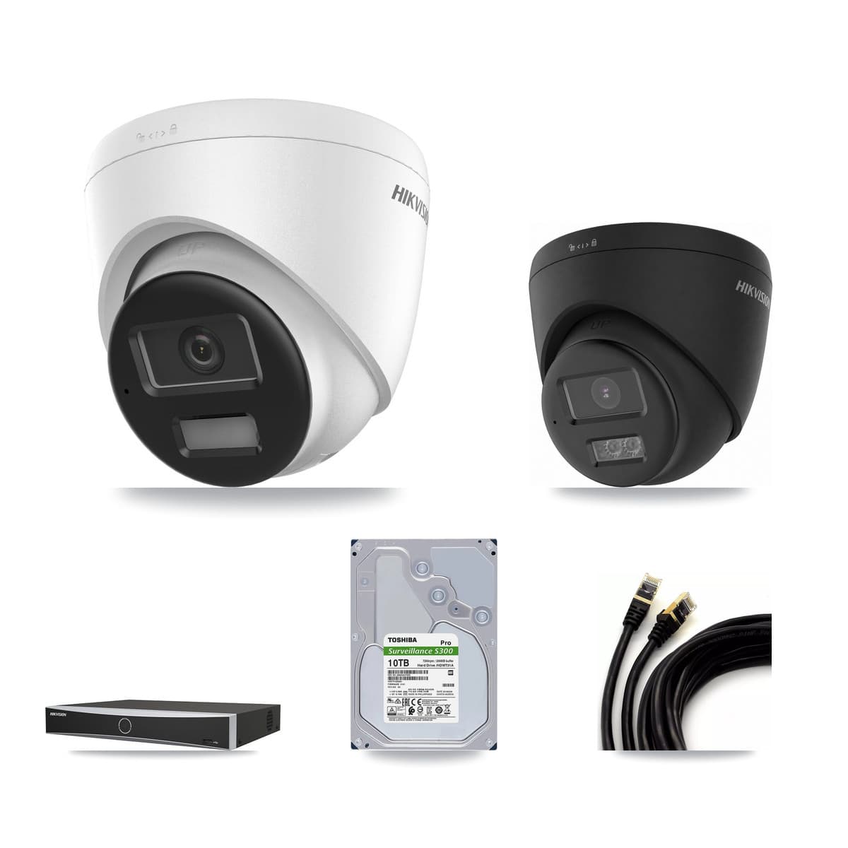 Hikvision 4-Channel 4K CCTV Kit — 3 + 1 Black Turret Cameras + 10TB Recording