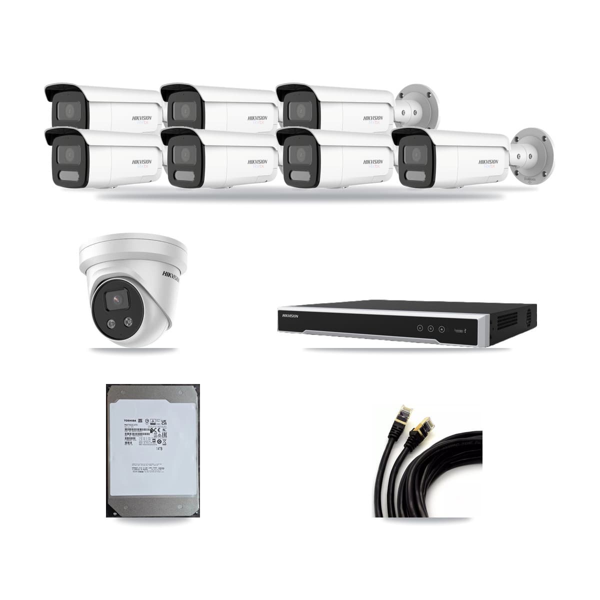 Hikvision 16-Channel 5MP – 4K CCTV Kit — 7 White 4K Bullet + 1 5MP Turret Cameras + 14TB Recording (DS-7616NI-M2 Recorder) - Image 1