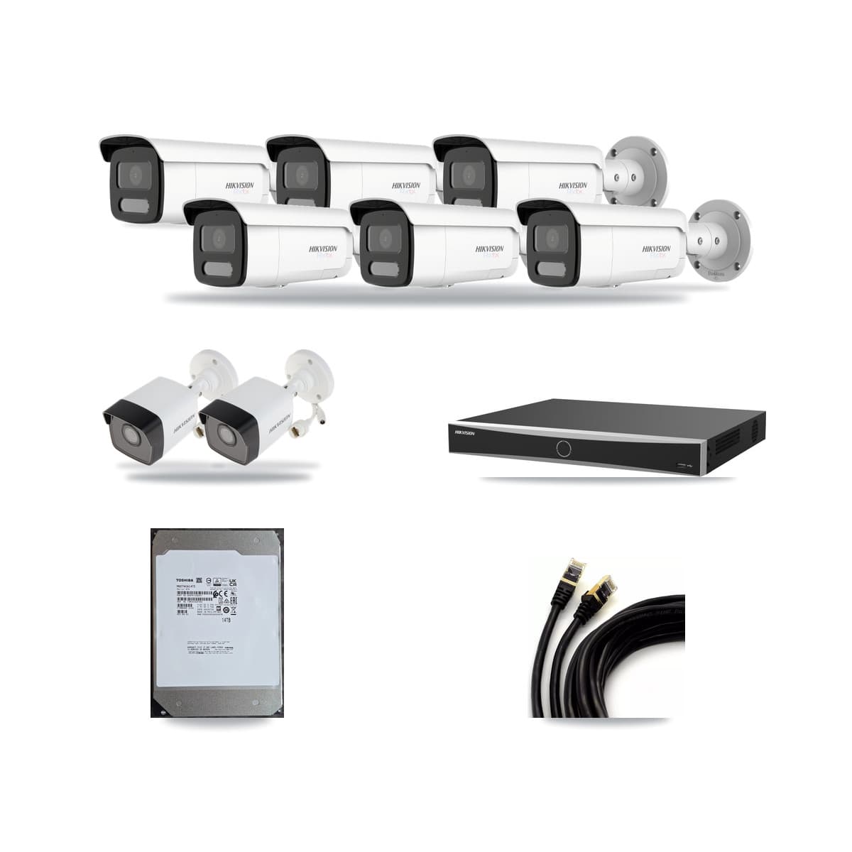 Hikvision 16-Channel 5MP – 4K CCTV Kit — 2 5MP + 6 White 4K Bullet Cameras + 14TB Recording (DS-7616NXI Recorder) - Image 1