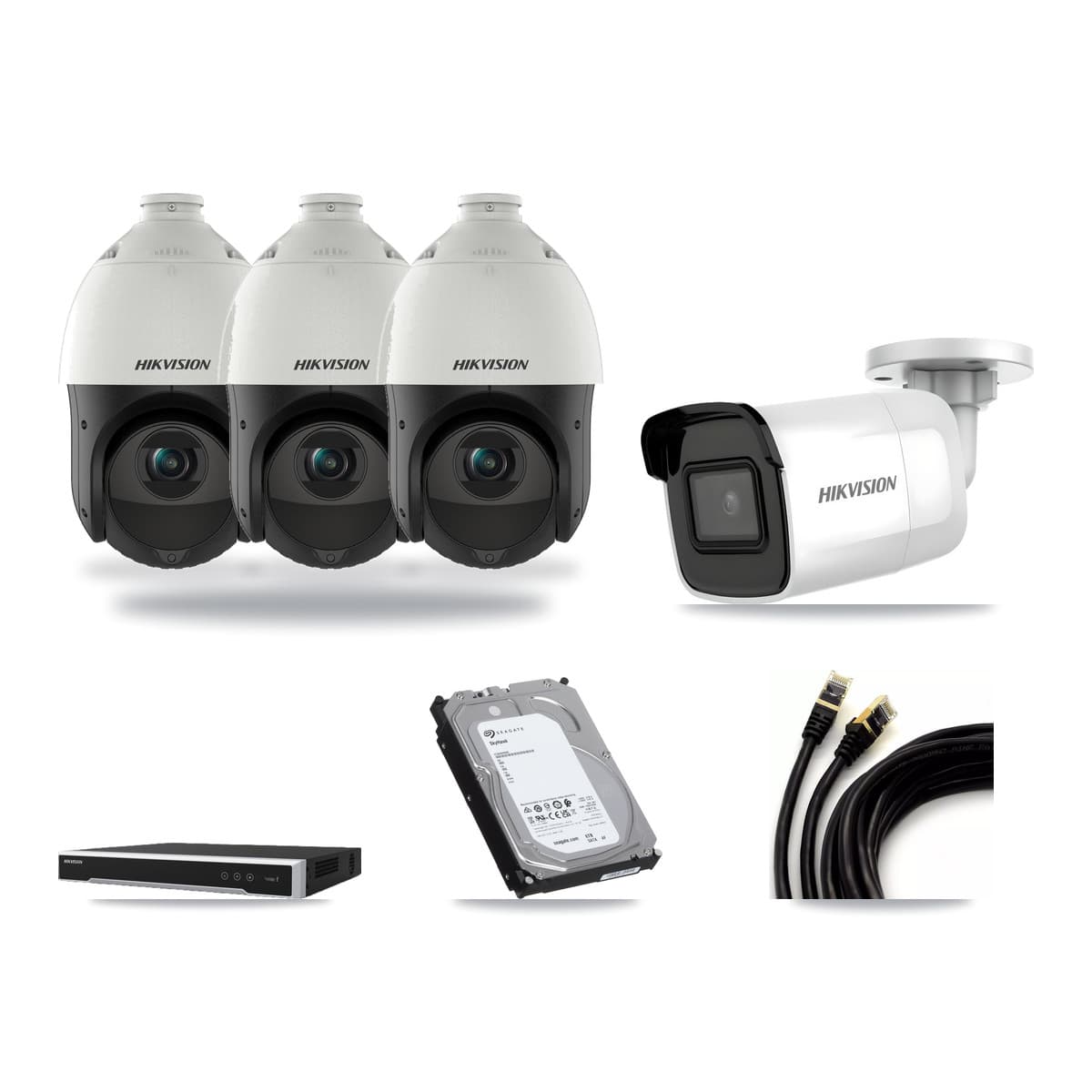 Hikvision 8-Channel 4MP – 4K CCTV Kit — 1 4K Bullet + 3 4MP PTZ Cameras + 6TB Recording - Image 1