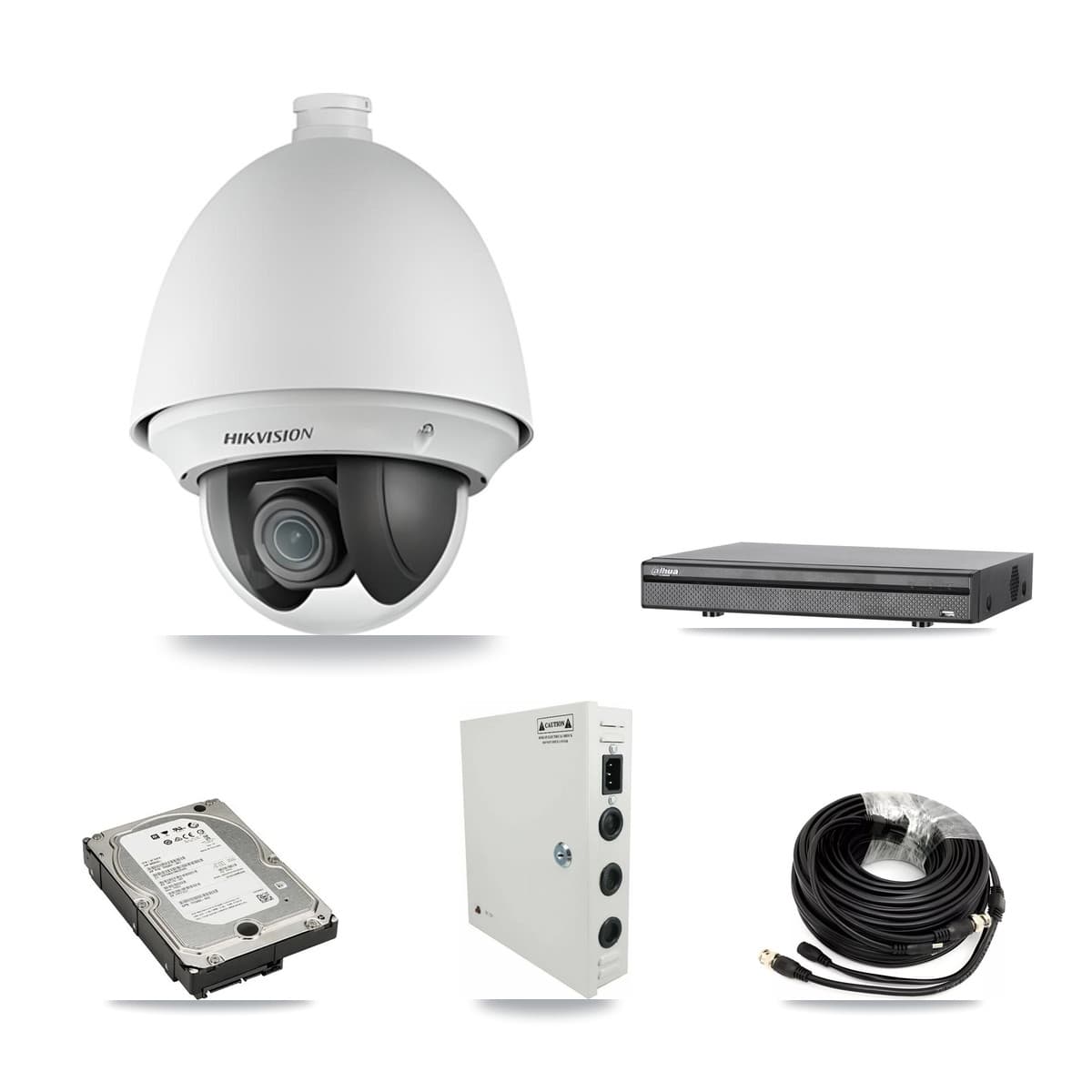 Hikvision & Dahua 8-Channel 2MP CCTV Kit — 8 DS-2AE4225T PTZ Cameras + 5TB Recording (DH-XVR5108H Recorder)
