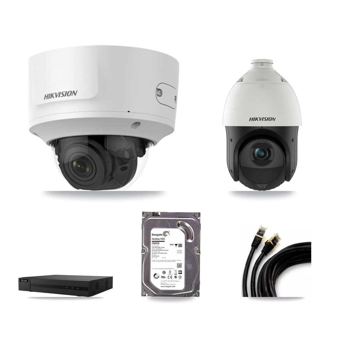 Hikvision & HiLook 8-Channel 2MP – 4MP CCTV Kit — 1 2MP Dome + 1 4MP PTZ Cameras + 2TB Recording (NVR-108MH-D Recorder) - Image 1