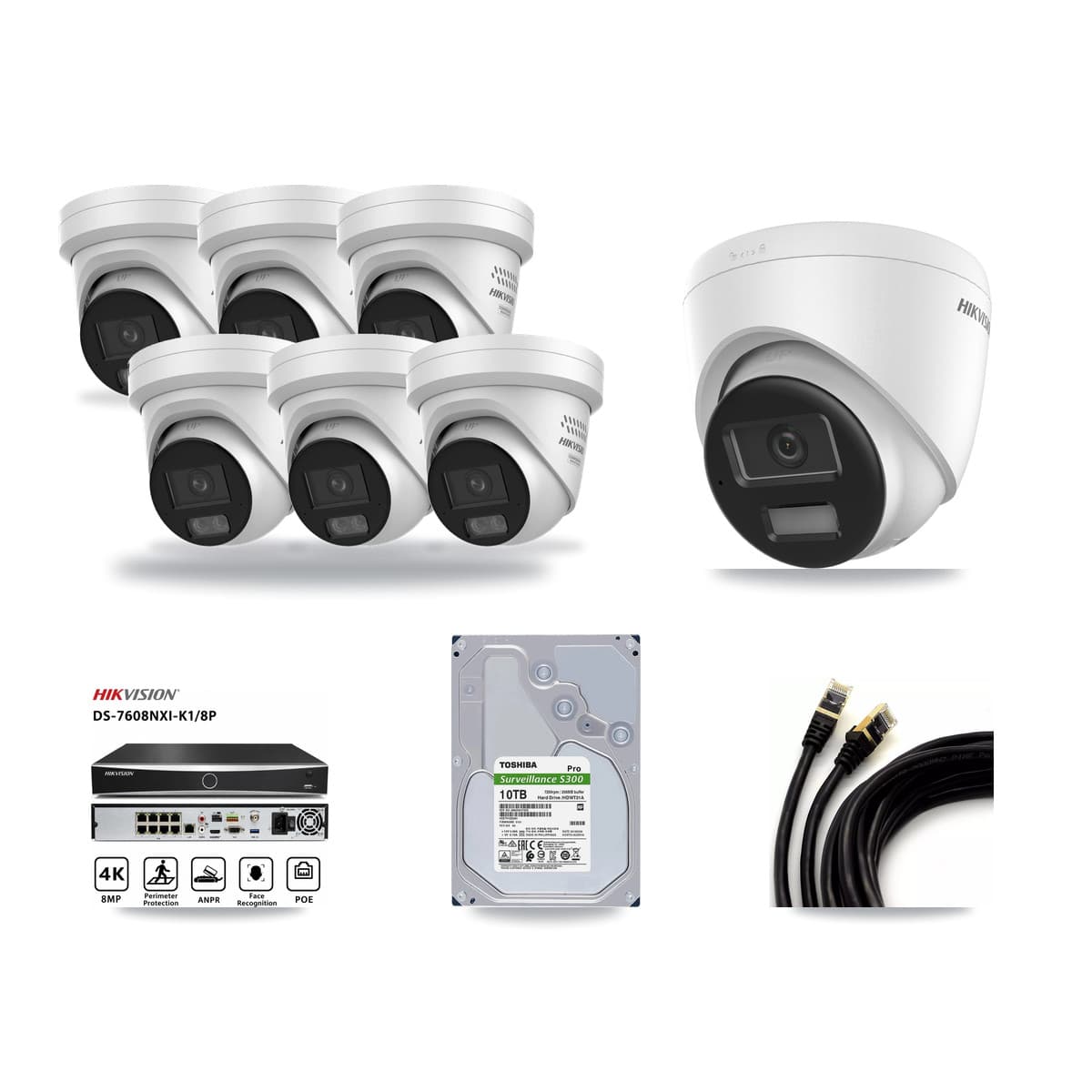 Hikvision 8-Channel 4MP – 4K CCTV Kit — 1 4K + 6 4MP Turret Cameras + 10TB Recording - Image 1