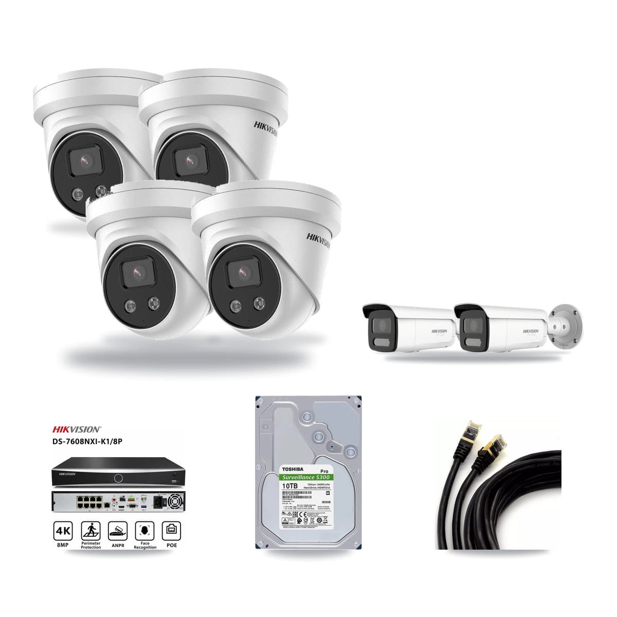 Hikvision 8-Channel 5MP – 4K CCTV Kit — 2 4K Bullet + 4 5MP Turret Cameras + 10TB Recording - Image 1