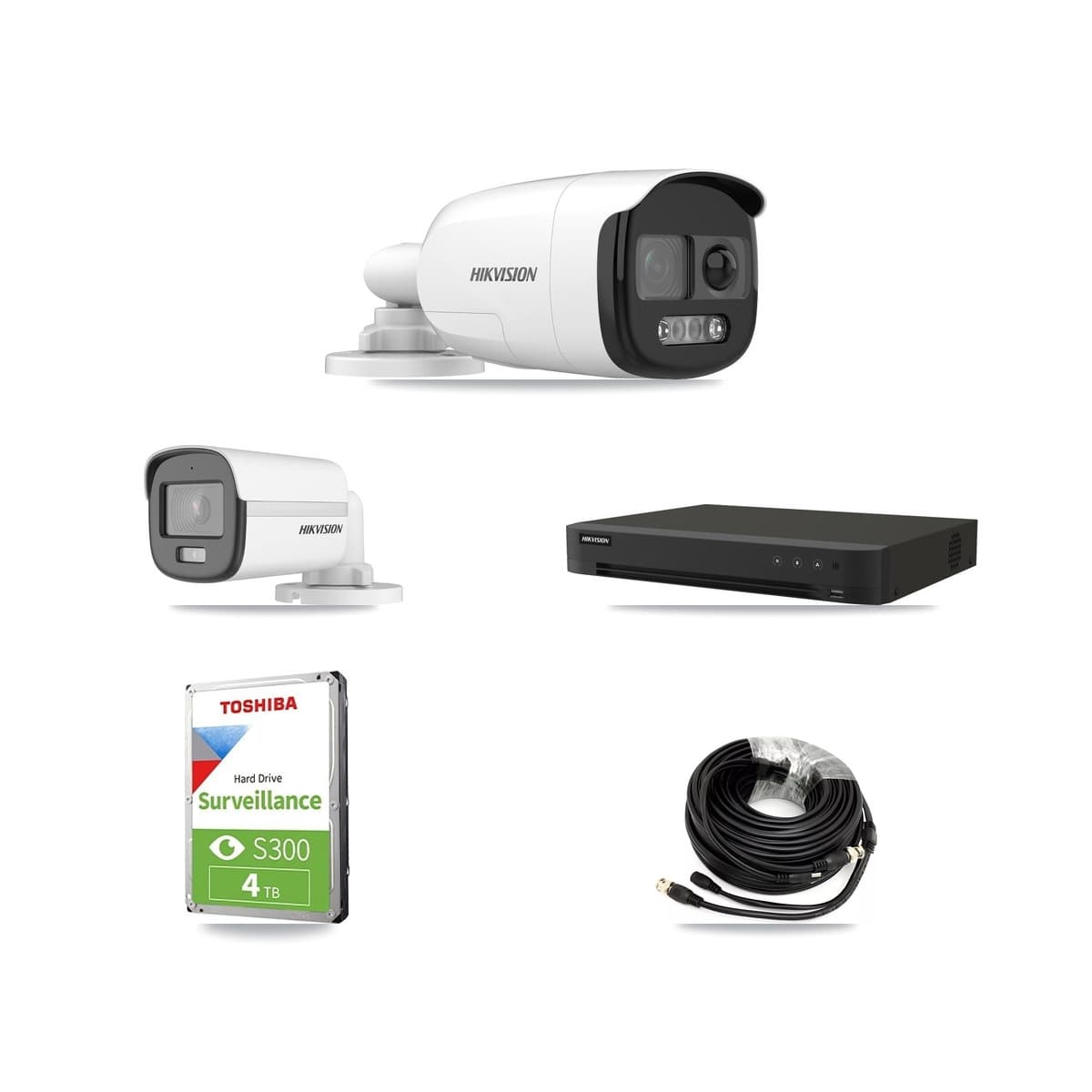 Hikvision 8-Channel 5MP CCTV Kit — 1 DS-2CE12KF0T-LFS + 2 DS-2CE12KF3T-PIRXO Bullet Cameras + 4TB Recording (IDS-7208HUHI-M1/XT Recorder)