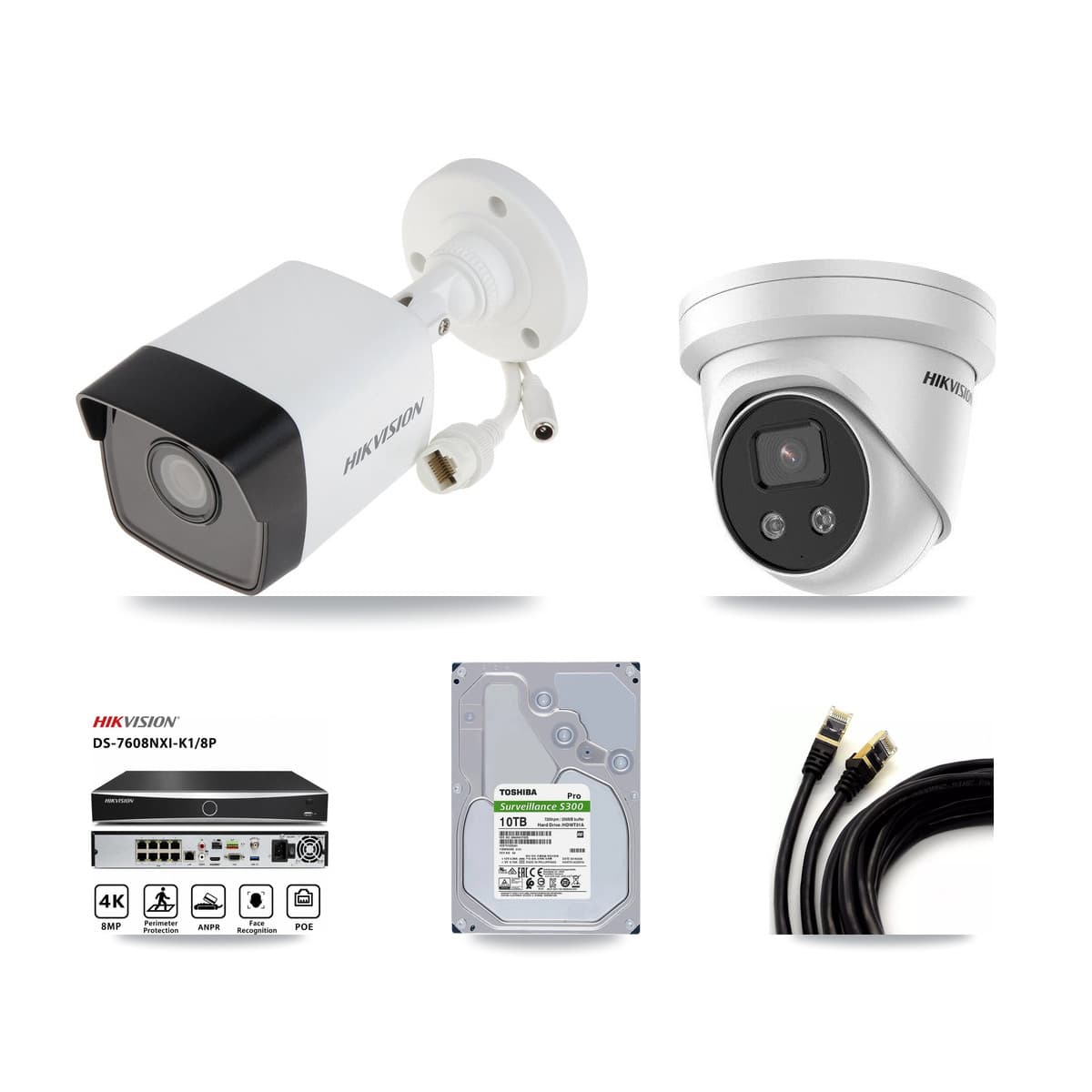 Hikvision 8-Channel 5MP CCTV Kit — 6 DS-2CD1053G0 Bullet + 2 DS-2CD3356G2 Turret Cameras + 10TB Recording