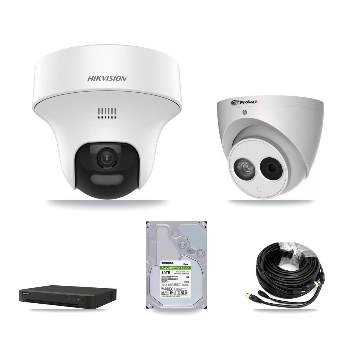 Hikvision & Prolux 8-Channel 4MP – 5MP CCTV Kit — 6 DS-2CE70K0T-PTLTS 5MP + 1 PXC-612C4W-A-POC 4MP Turret Cameras + 10TB Recording (IDS-7208HUHI-M1/XT Recorder)