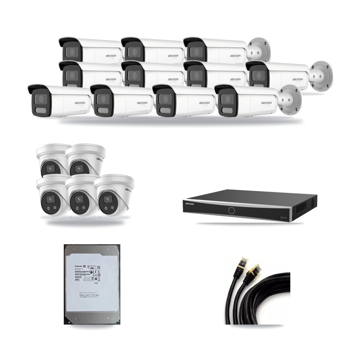 Hikvision 16-Channel 5MP – 4K CCTV Kit — 11 4K Bullet + 5 5MP Turret Cameras + 14TB Recording - Image 1