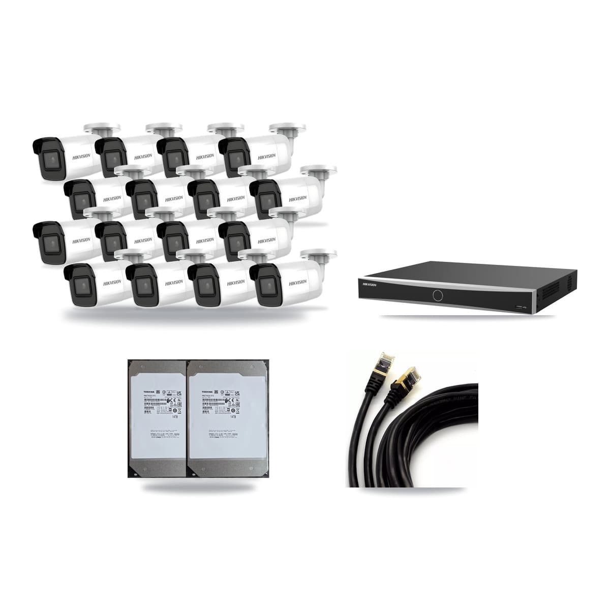 Hikvision 16-Channel 4K CCTV Kit — 16 Bullet Cameras + 2× 14TB Recording (DS-7616NXI Recorder) - Image 1