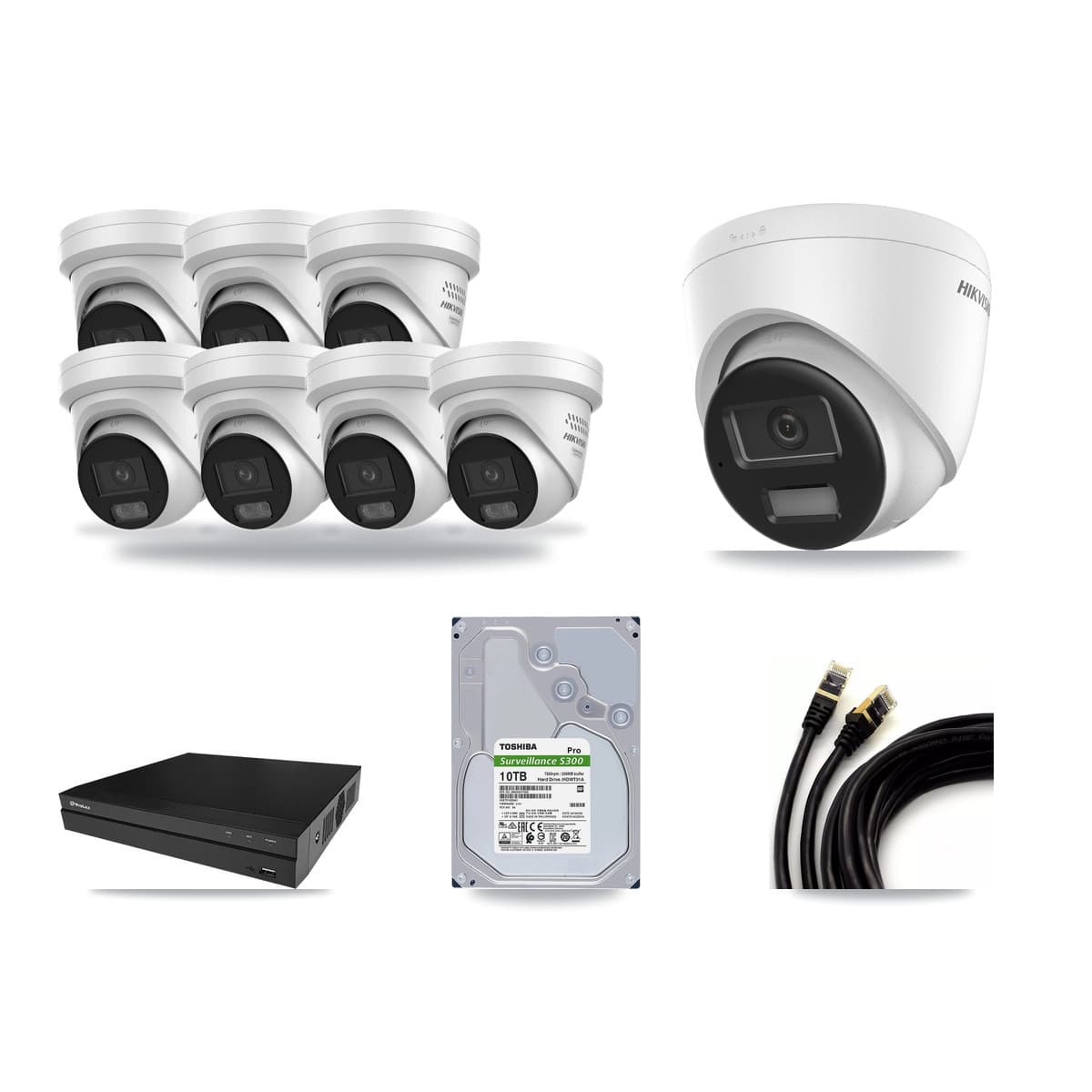 Hikvision & Prolux 8-Channel 4MP – 4K CCTV Kit — 1 4K + 7 4MP Turret Cameras + 10TB Recording - Image 1
