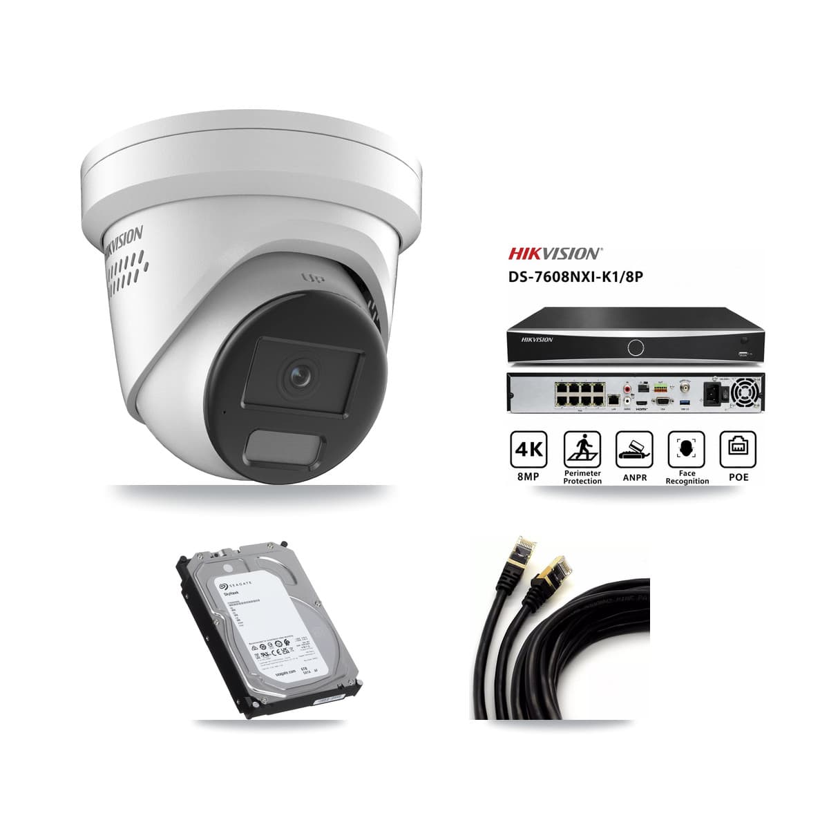 Hikvision 8-Channel 4K CCTV Kit — 2 DS-2CD2387G2H Turret Cameras + 6TB Recording (DS-7608NXI Recorder)