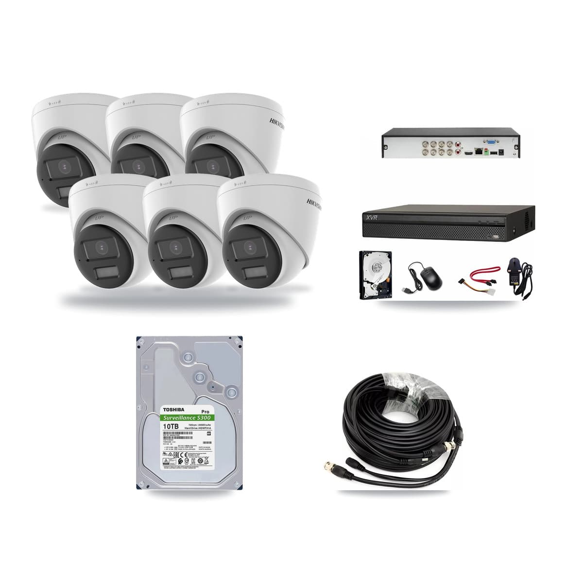 Hikvision & Dahua 8-Channel 5MP CCTV Kit — 6 DS-2CE78K0T-LPTS Turret Cameras + 10TB Recording (XVR-3108AD-4K Recorder) - Image 1