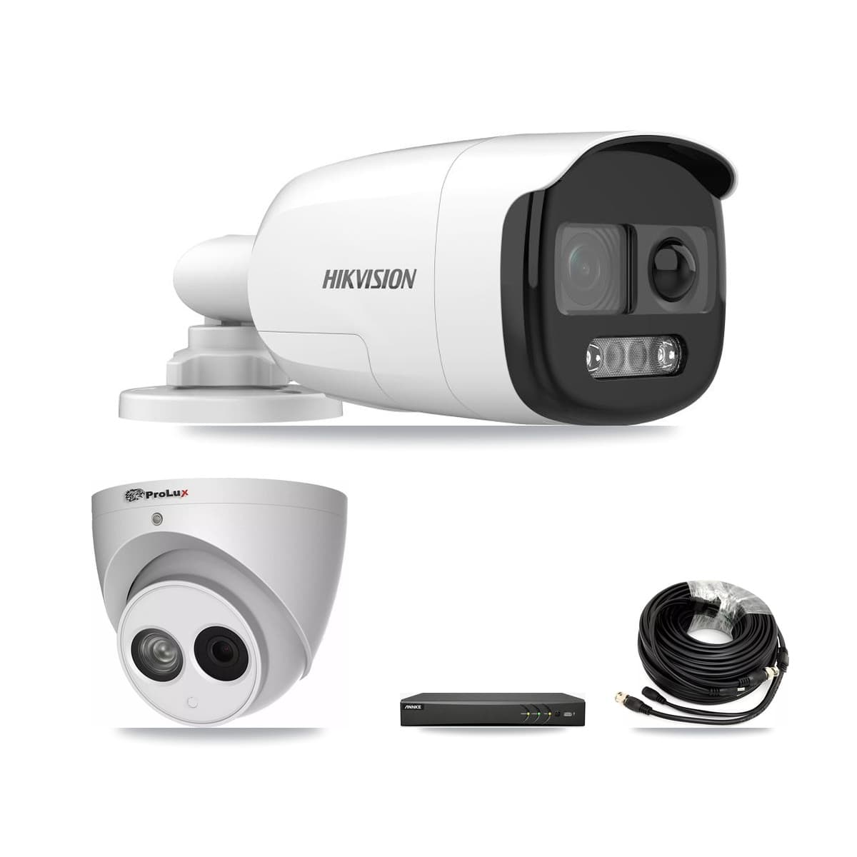4-Channel 4MP – 5MP CCTV Kit — 1 DS-2CE12KF3T 5MP Bullet + 1 PXC-612C4W-A 4MP Turret Cameras + 3TB Recording (AN-DV4-8MP Recorder) - Image 1