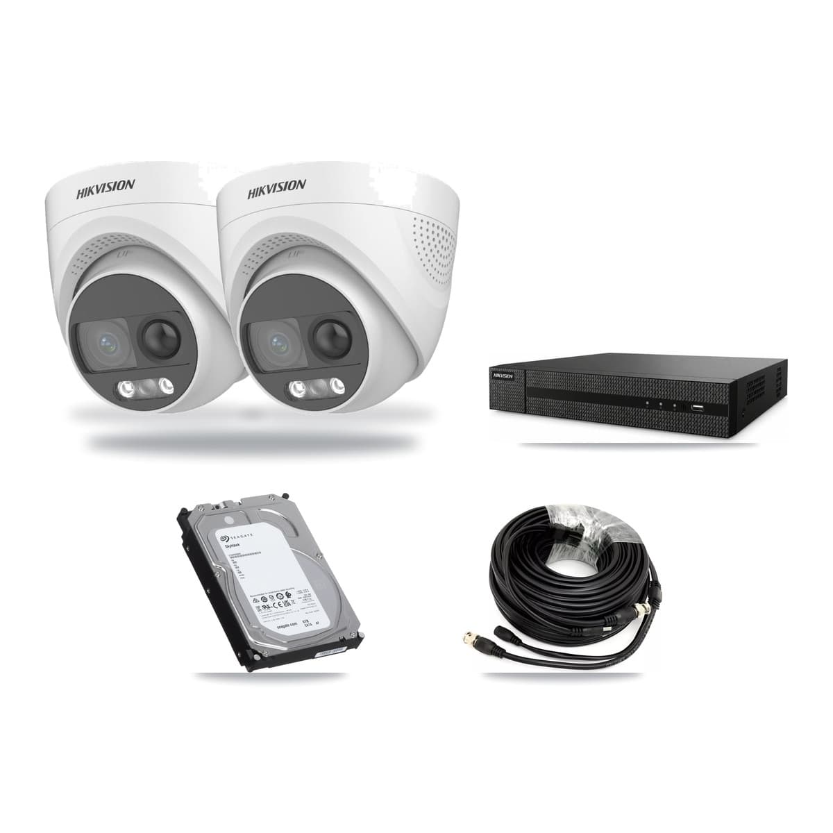 Hikvision 8-Channel 5MP CCTV Kit — 2 DS-2CE72KF3T Turret Cameras + 6TB Recording (DVR-8CH Recorder) - Image 1