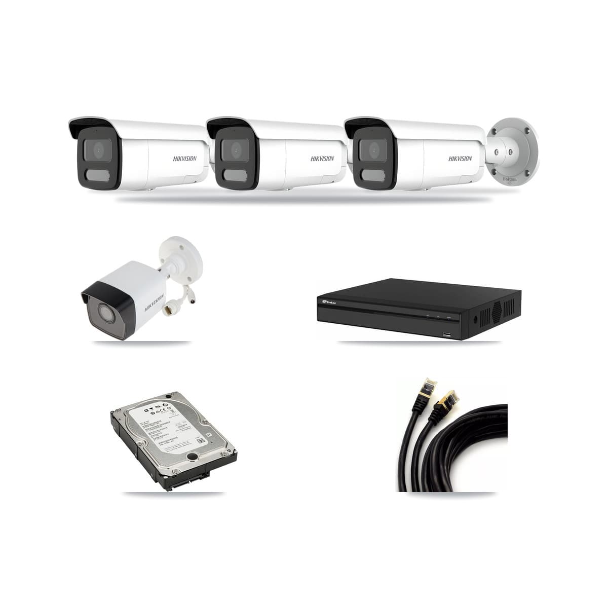 Hikvision & Prolux 4-Channel 4MP – 5MP CCTV Kit — 1 5MP + 3 4MP Bullet Cameras + 5TB Recording - Image 1