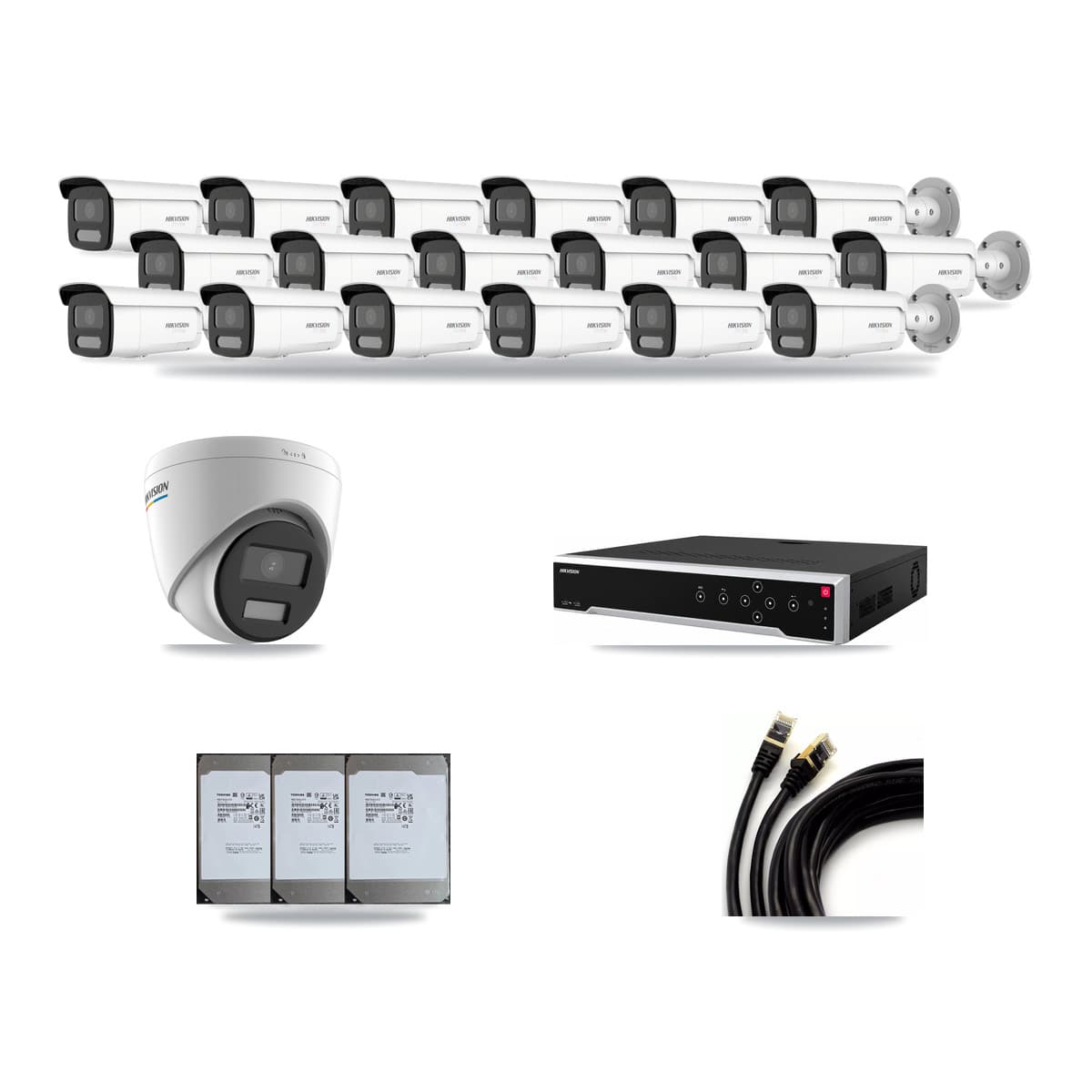 Hikvision 32-Channel 2MP – 4K CCTV Kit — 1 2MP Turret + 18 4K Bullet Cameras + 3× 14TB Recording - Image 1